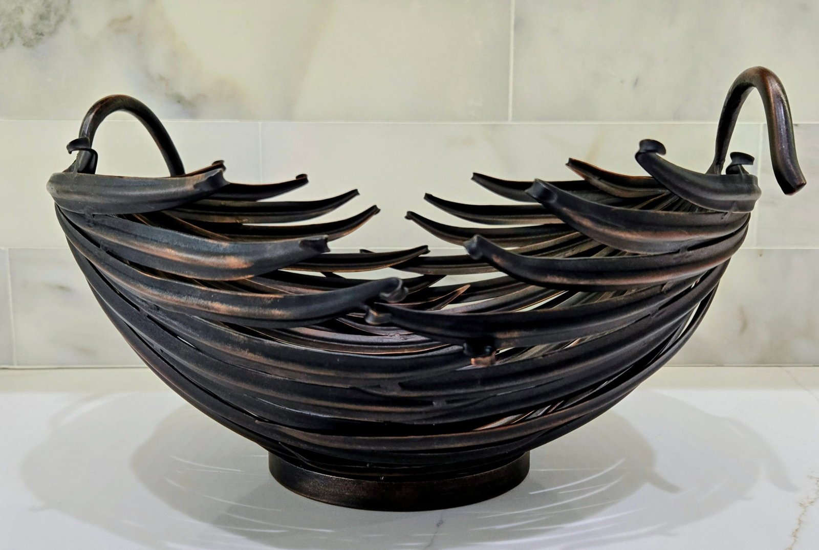 Palecek Sculptural Metal Palm Leaf Centerpiece Bowl - Made in Philippines Vintage - 2