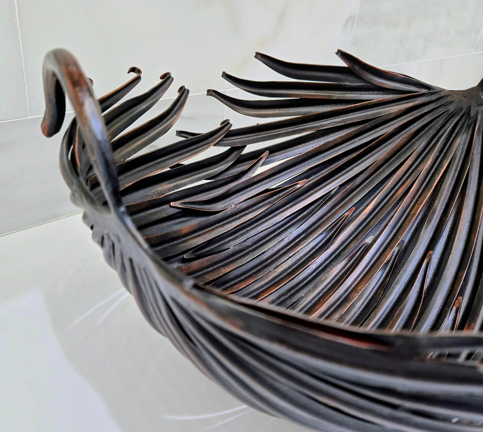 Palecek Sculptural Metal Palm Leaf Centerpiece Bowl - Made in Philippines Vintage - 3