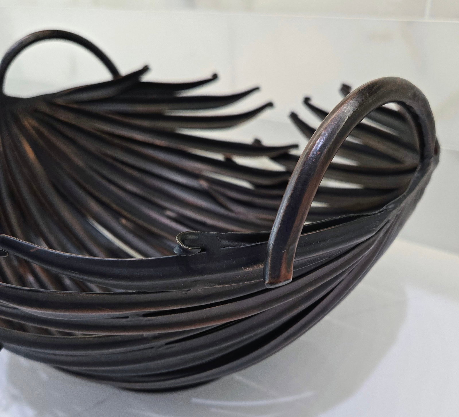 Palecek Sculptural Metal Palm Leaf Centerpiece Bowl - Made in Philippines Vintage - 4