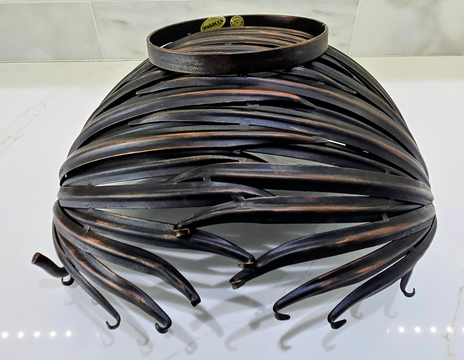 Palecek Sculptural Metal Palm Leaf Centerpiece Bowl - Made in Philippines Vintage - 7