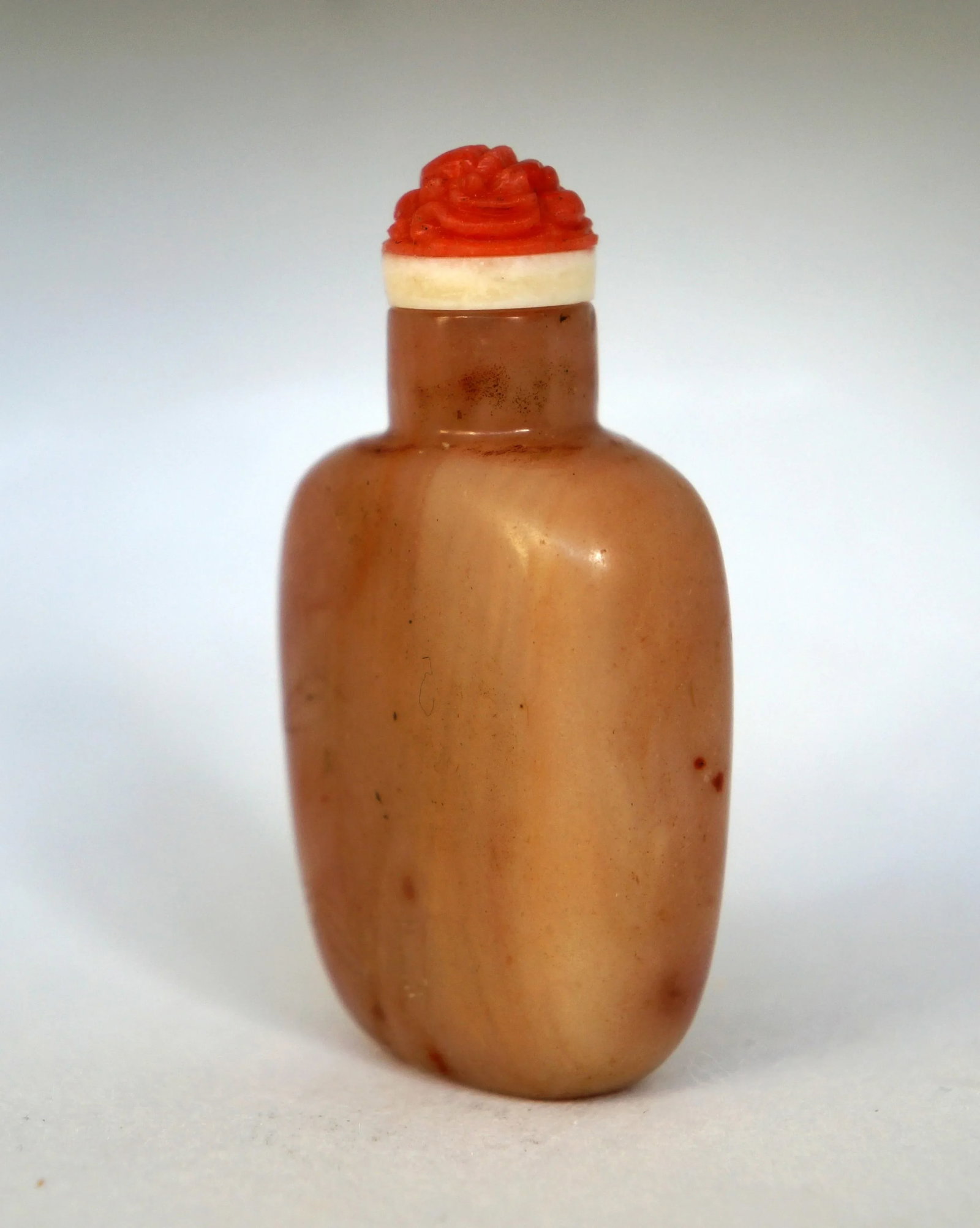 Vintage Apricoat Agate Snuff Bottle With Carving of Plum Blossoms and Bamboo - 5