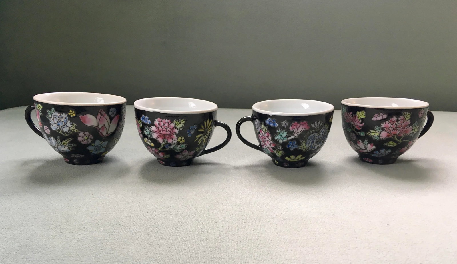 Vintage Chinese Jewel-Tone Floral Motif Export Pottery Tea Set - 7 Pieces - 10