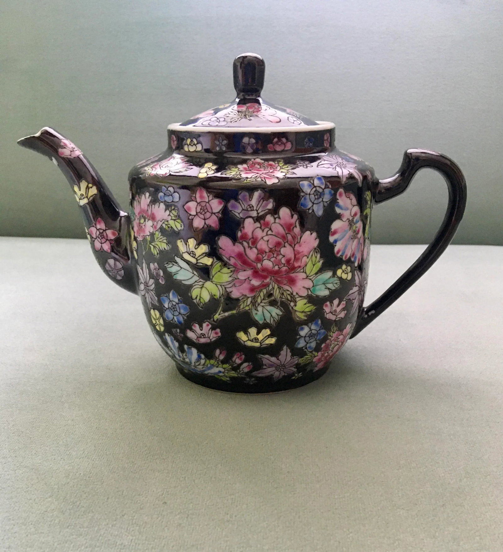 Vintage Chinese Jewel-Tone Floral Motif Export Pottery Tea Set - 7 Pieces - 5