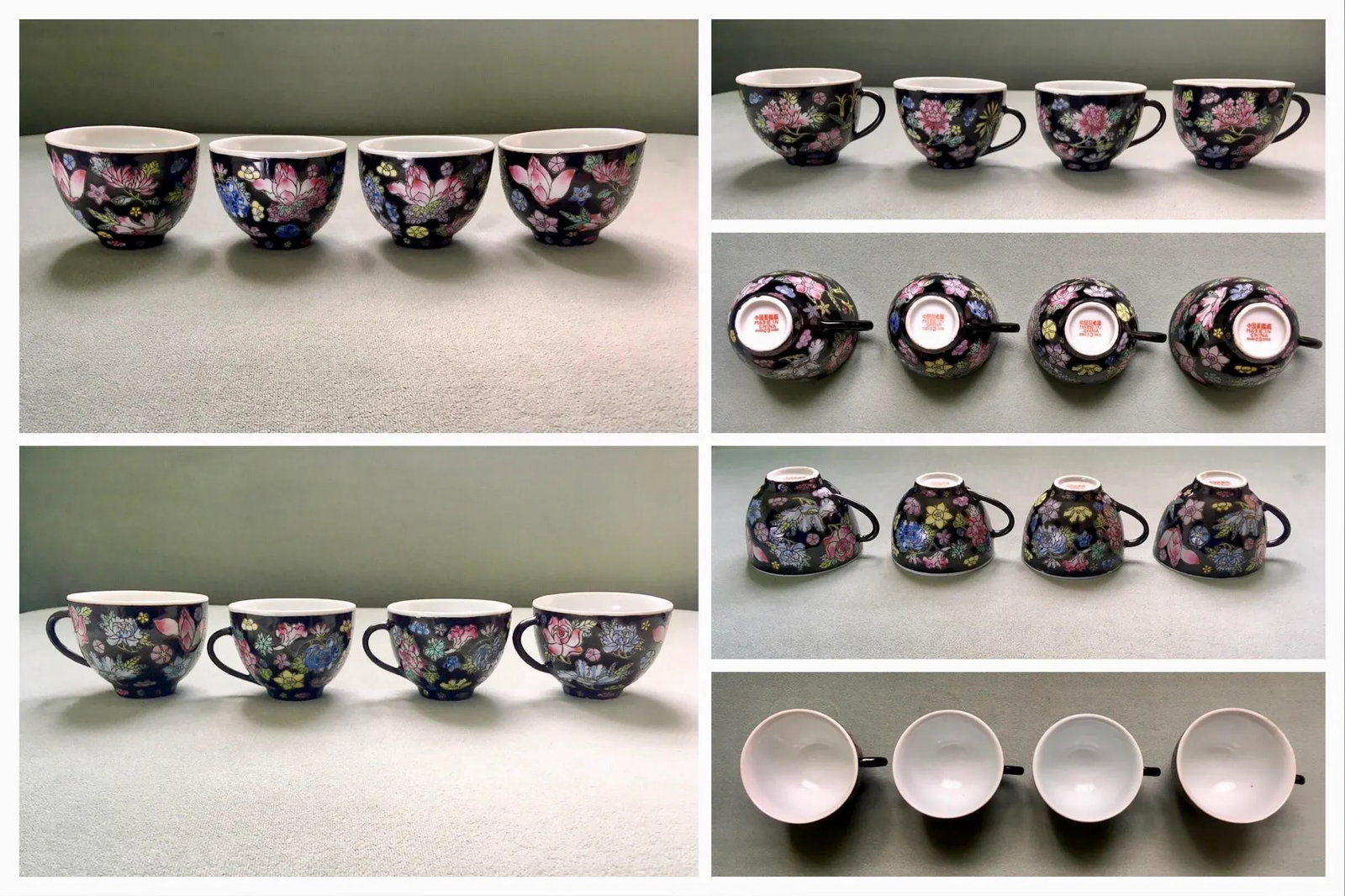 Vintage Chinese Jewel-Tone Floral Motif Export Pottery Tea Set - 7 Pieces - 8