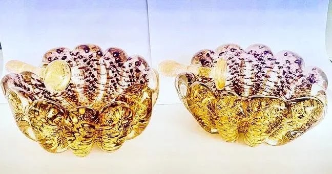 1950s Pair Barovier Bowls Cornonato Oro Purple Amethyst Murano Glass Mortar & Pestle - 5