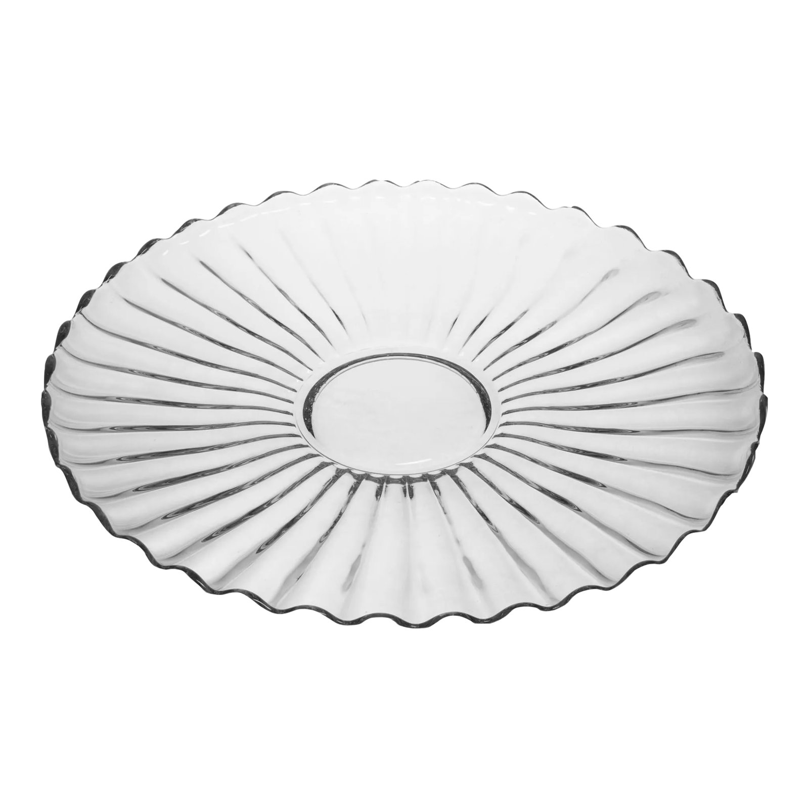 Large Fluted Round Vintage Crystal Serving Platter: Elegant sizable serving platter, mixes well with any style. Condition: Alterations: Unknown Imperfections: Some Imperfections Condition Notes: No visible signs of wear. Origin: Romania Materials