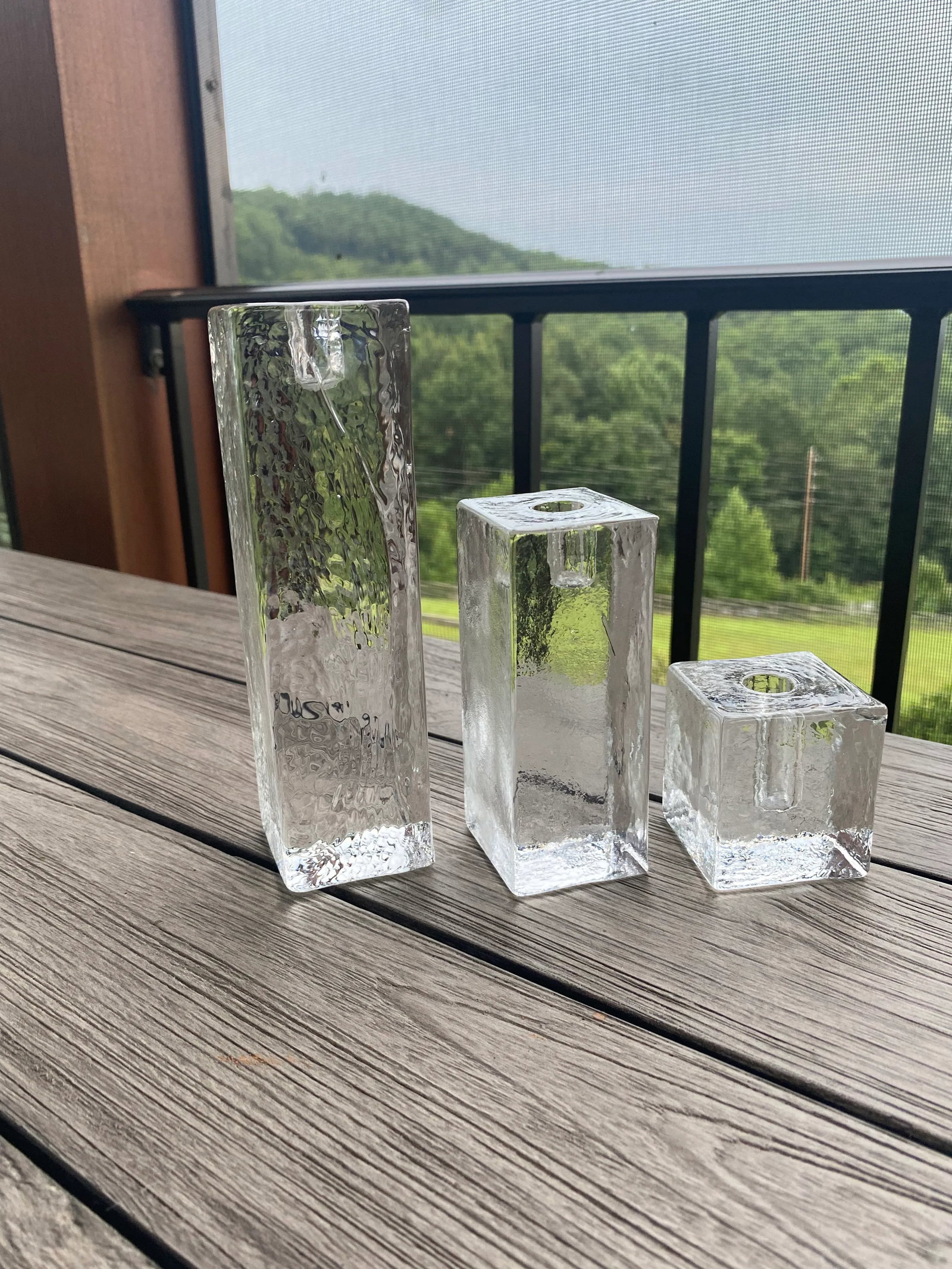 1970s Vintage Crystal Block Candle Holders, Wiesenthalhutte Germany- Set of 3 - 2