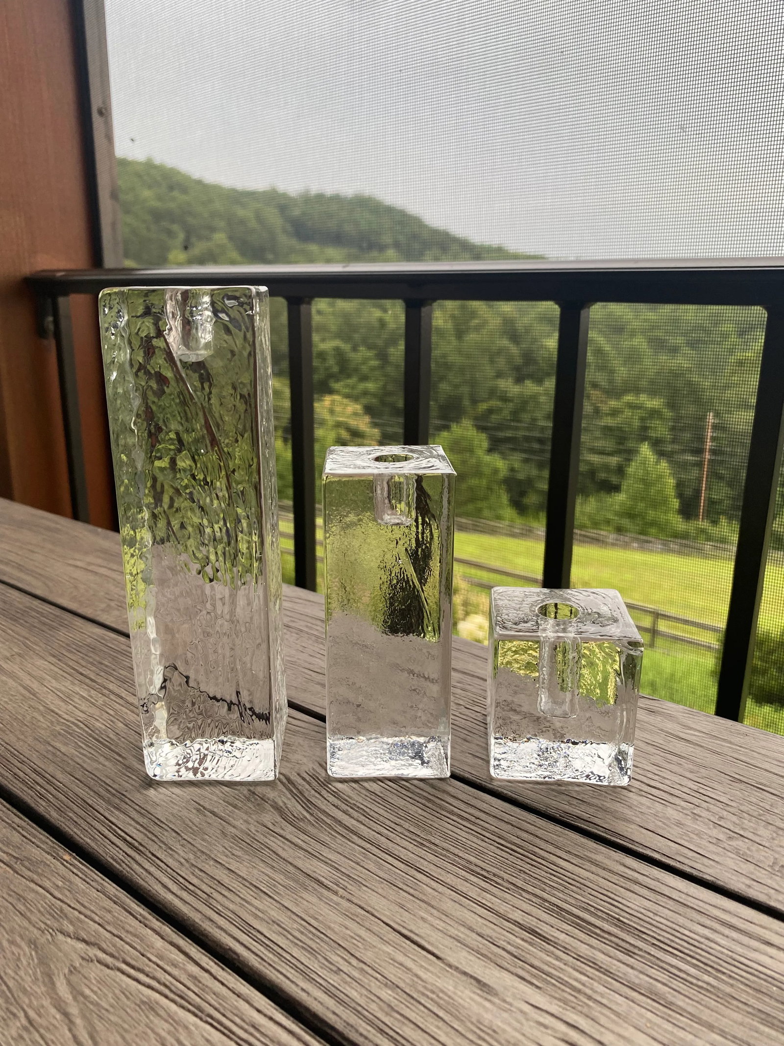 1970s Vintage Crystal Block Candle Holders, Wiesenthalhutte Germany- Set of 3 - 3