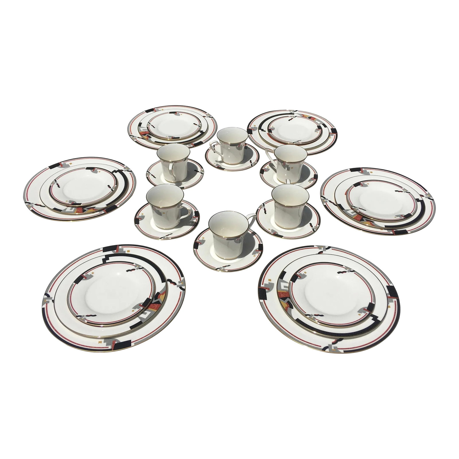 1990's Noritake "Awareness" Place Setting Dinner Set- 30 Pieces: -Coffee cups measure 3 inches tall, 4 1/2 inches from handle to rim and 3 1/2 inches from rim to rim. -Saucers measure 6 inches in diameter and 1 inch tall. -Dessert plates measure 6 1/2 inches in