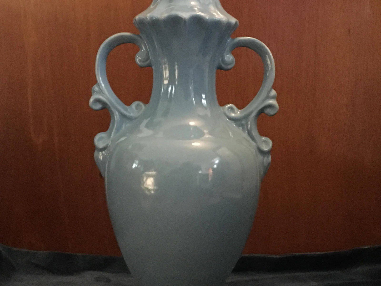 Vintage Mid 20th Century Powder Blue Regency Scenic Table Lamp - 12