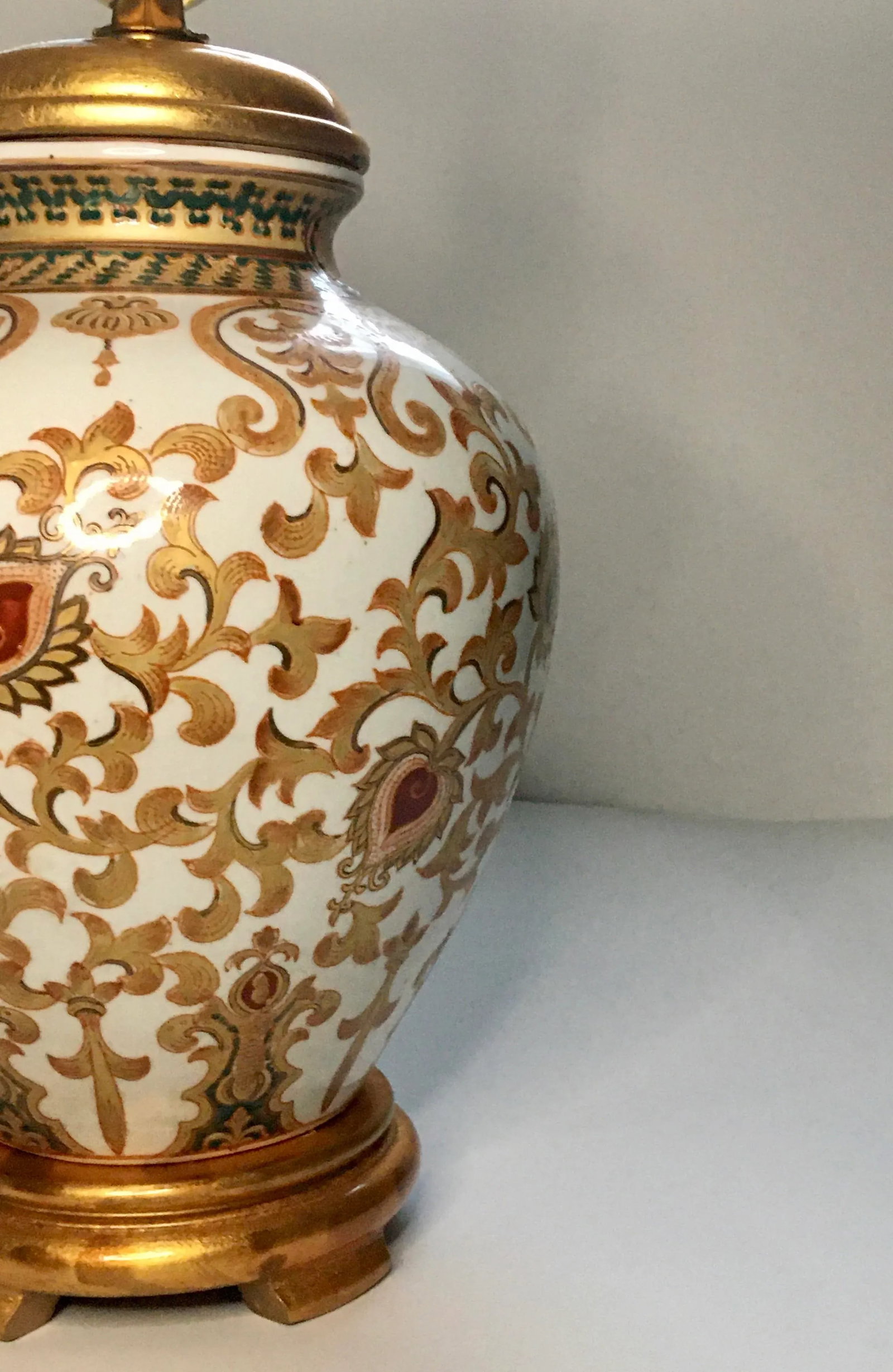 Late 20th Century Gold & Jewel Tone Scrollwork Ginger Jar Table Lamp - 11