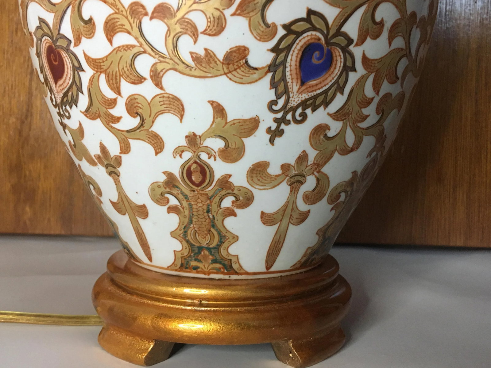 Late 20th Century Gold & Jewel Tone Scrollwork Ginger Jar Table Lamp - 12