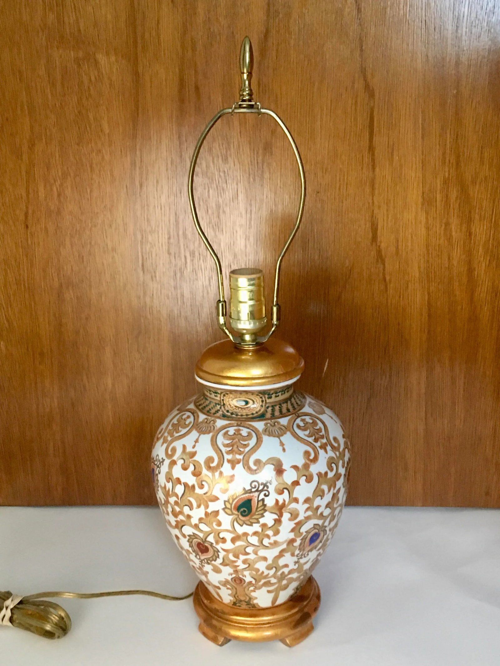 Late 20th Century Gold & Jewel Tone Scrollwork Ginger Jar Table Lamp - 13