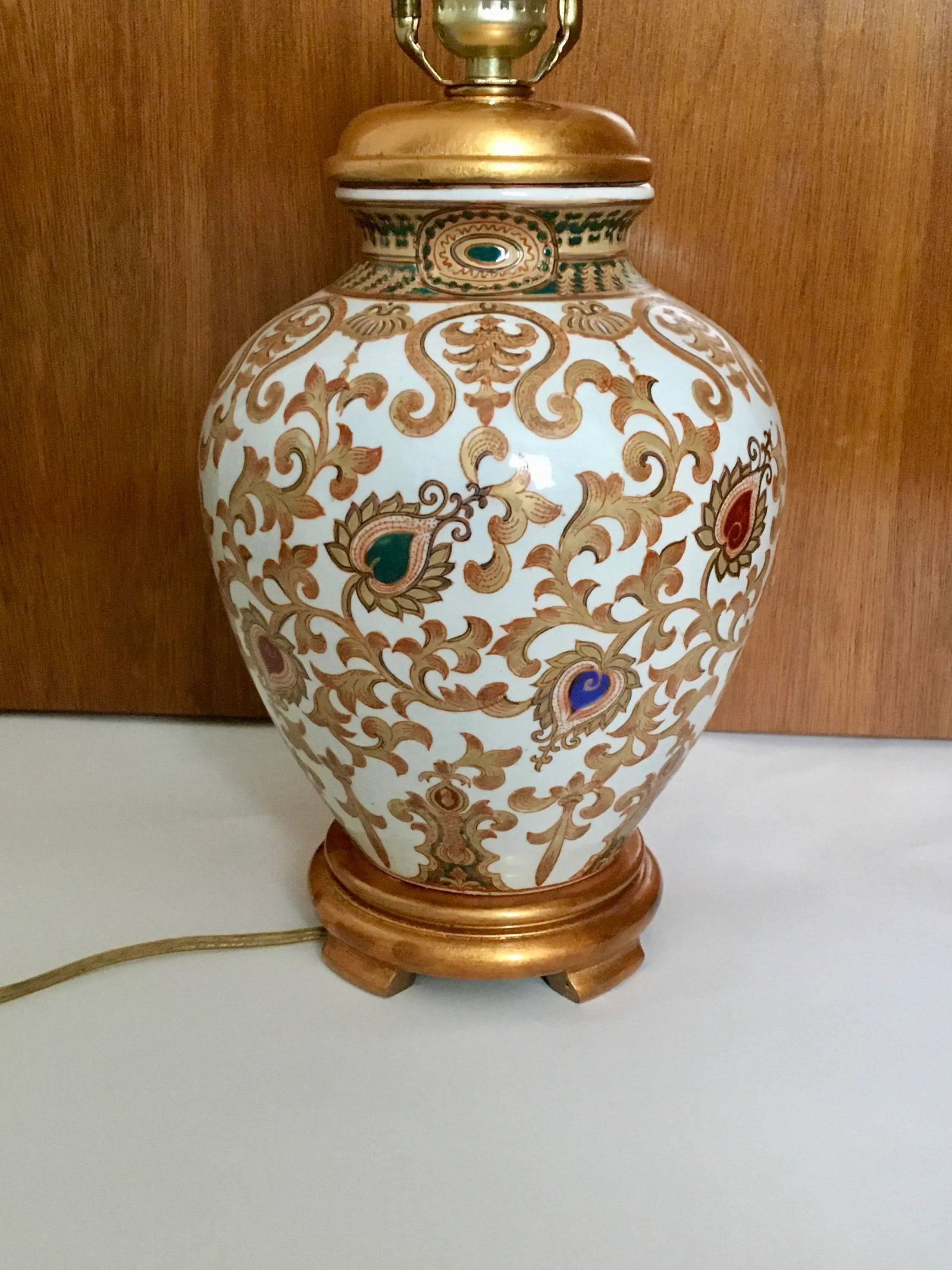 Late 20th Century Gold & Jewel Tone Scrollwork Ginger Jar Table Lamp - 2