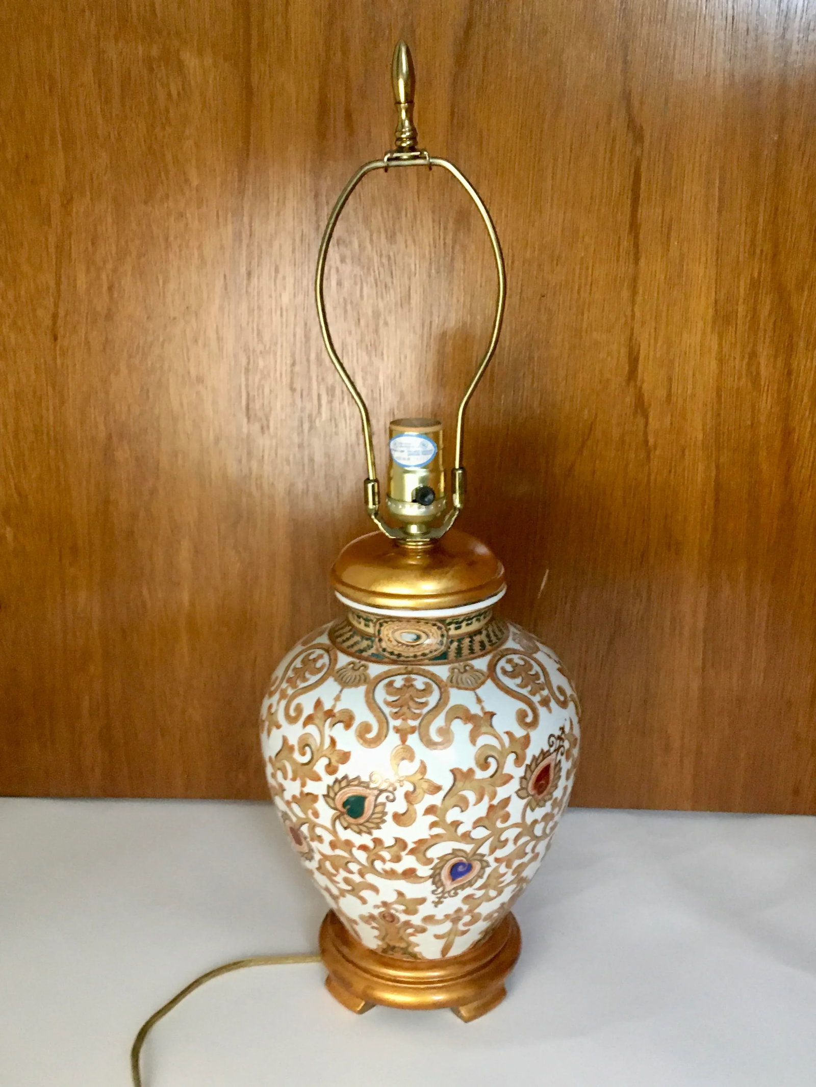 Late 20th Century Gold & Jewel Tone Scrollwork Ginger Jar Table Lamp - 8