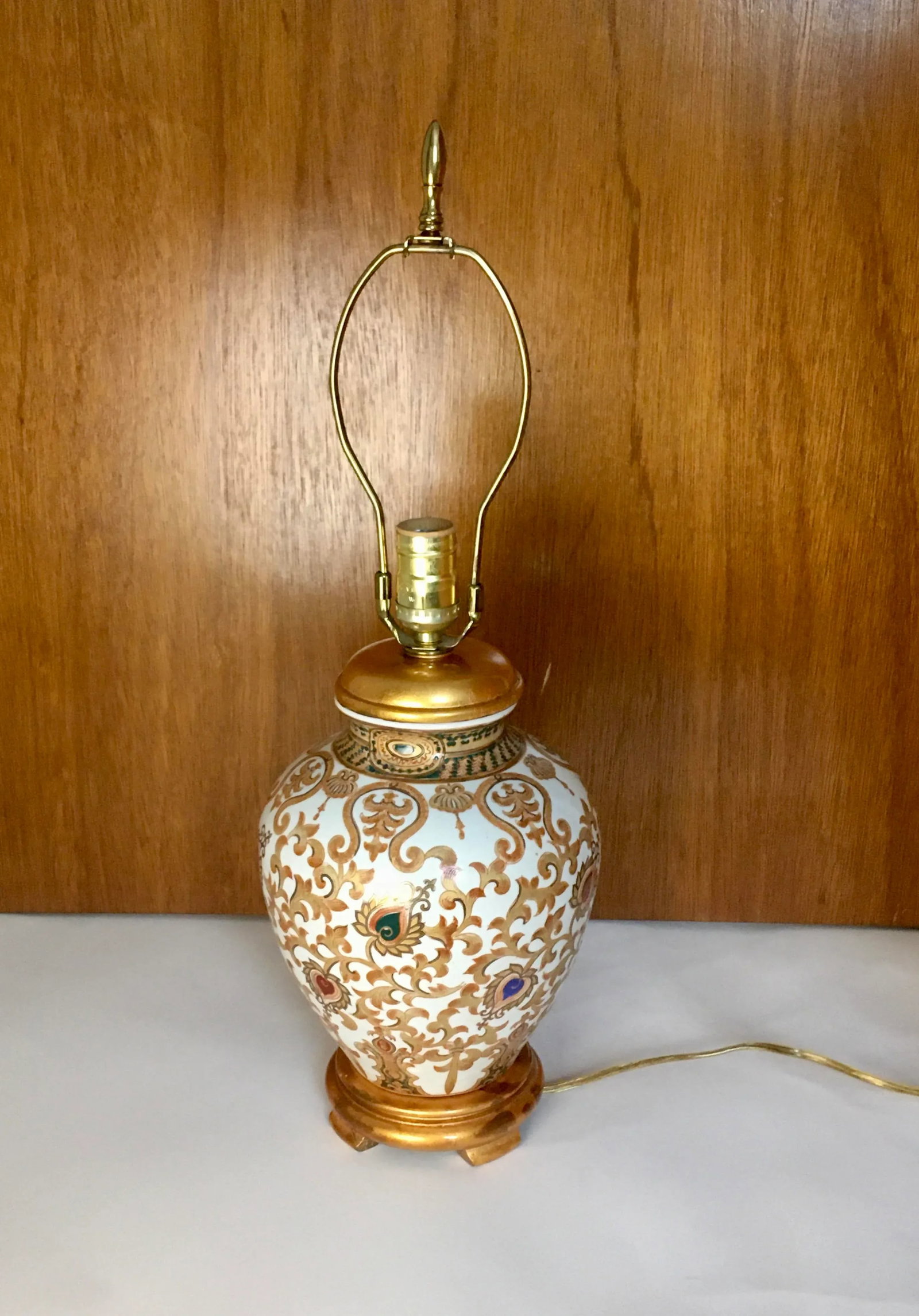 Late 20th Century Gold & Jewel Tone Scrollwork Ginger Jar Table Lamp - 9