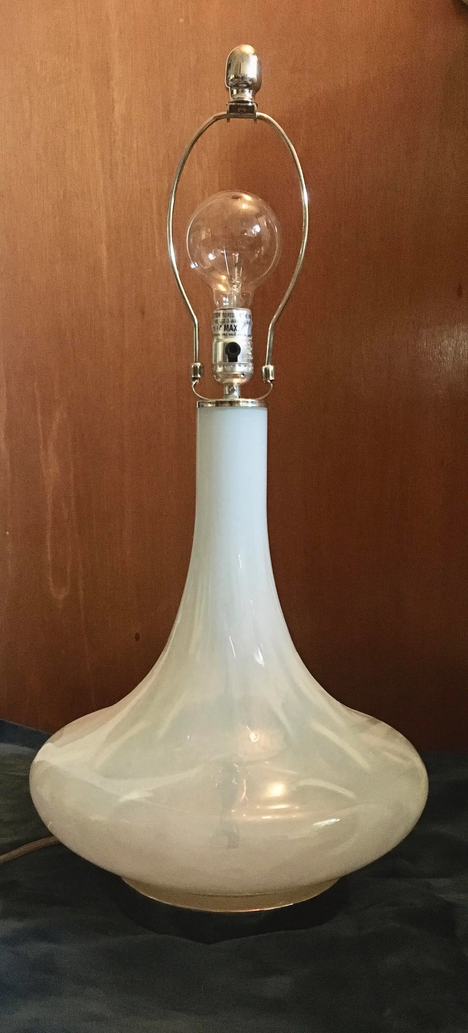 Late 20th Century White & Silver Glass Table Lamp - 10