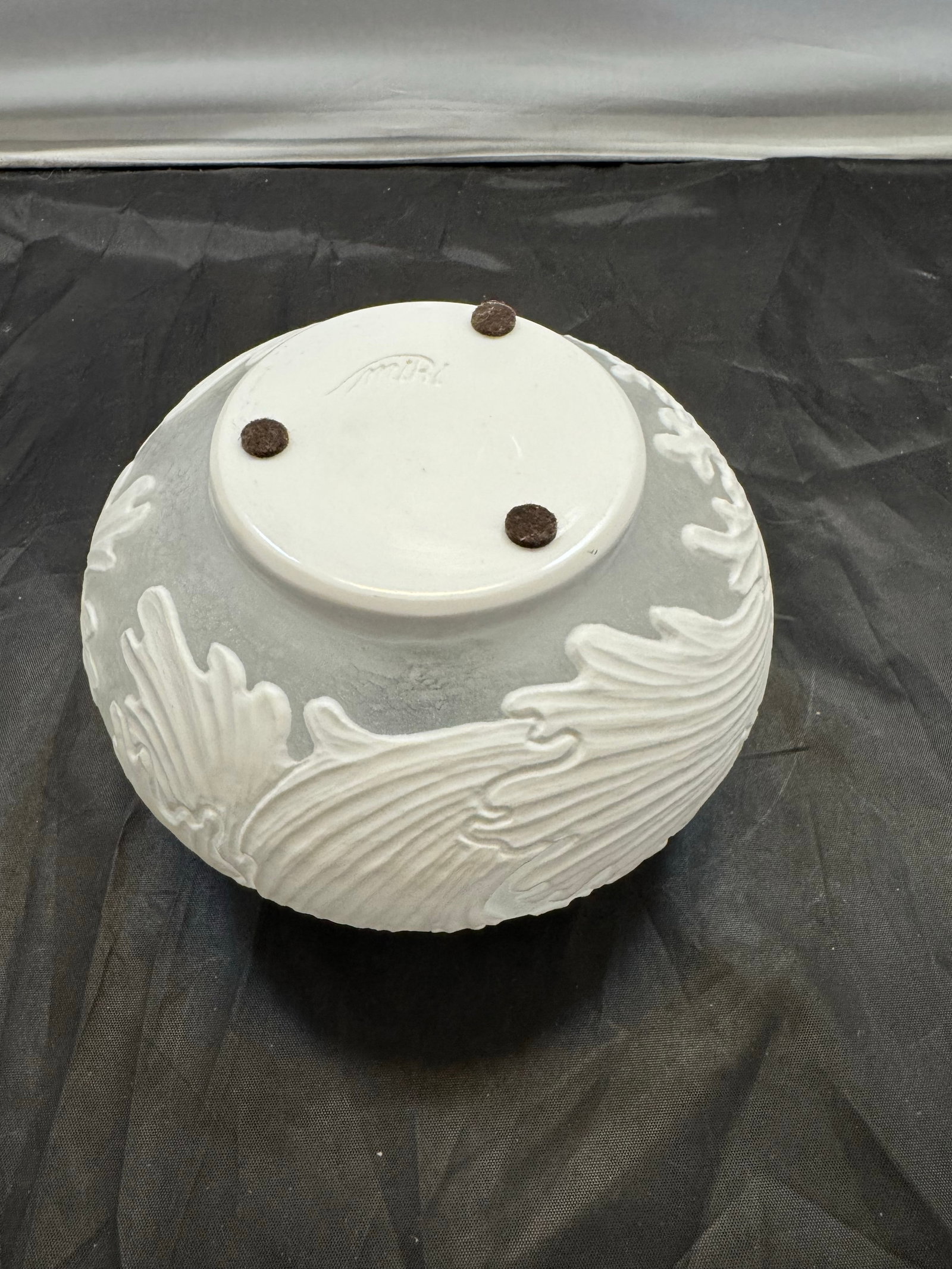 Miri Mara Todi Vase Handmade White Stoneware Carved Texture California Pottery - 5