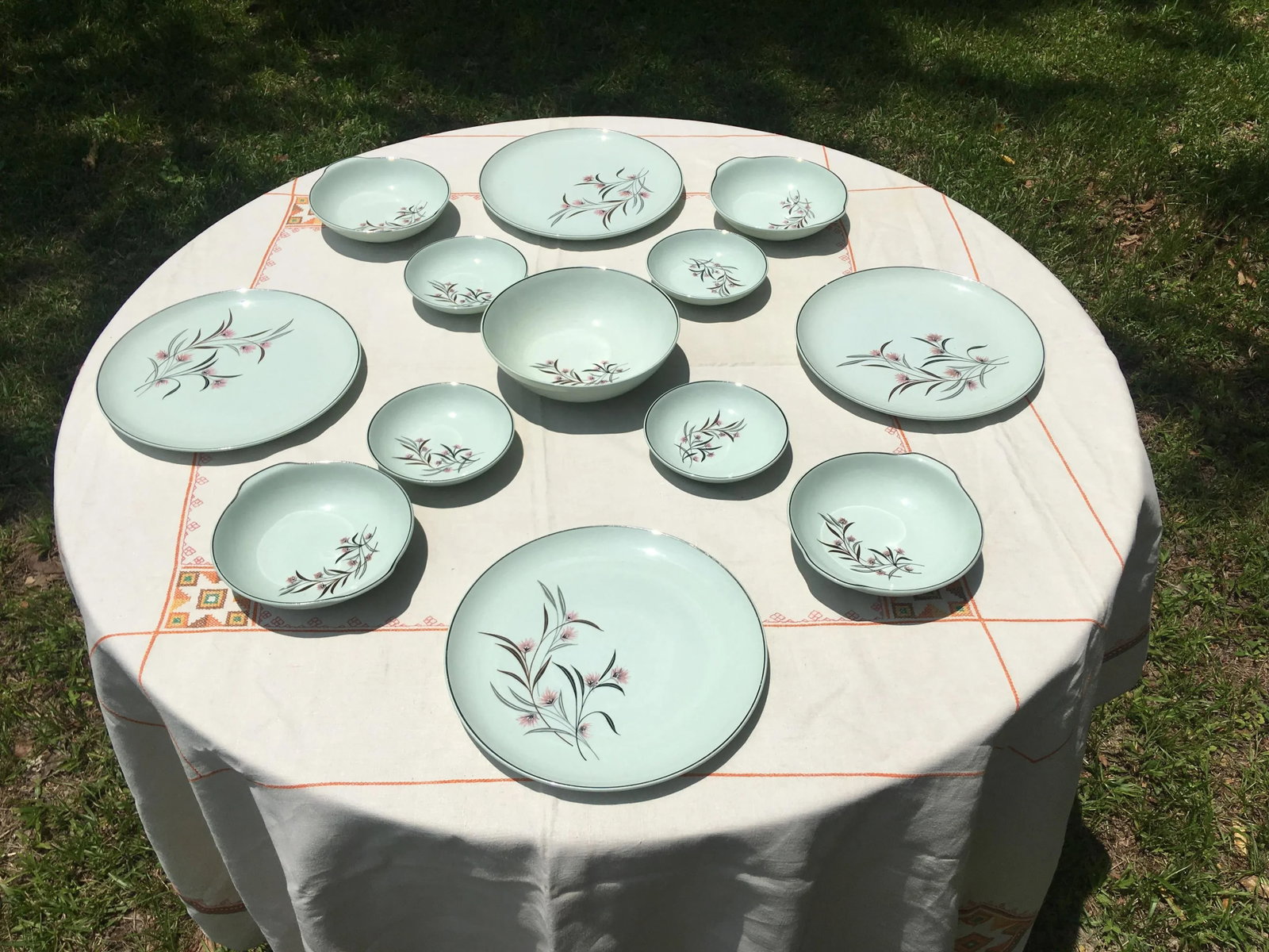 Vintage Ballerina Mist Pale Green Dinner Set- 13 Pieces - 11