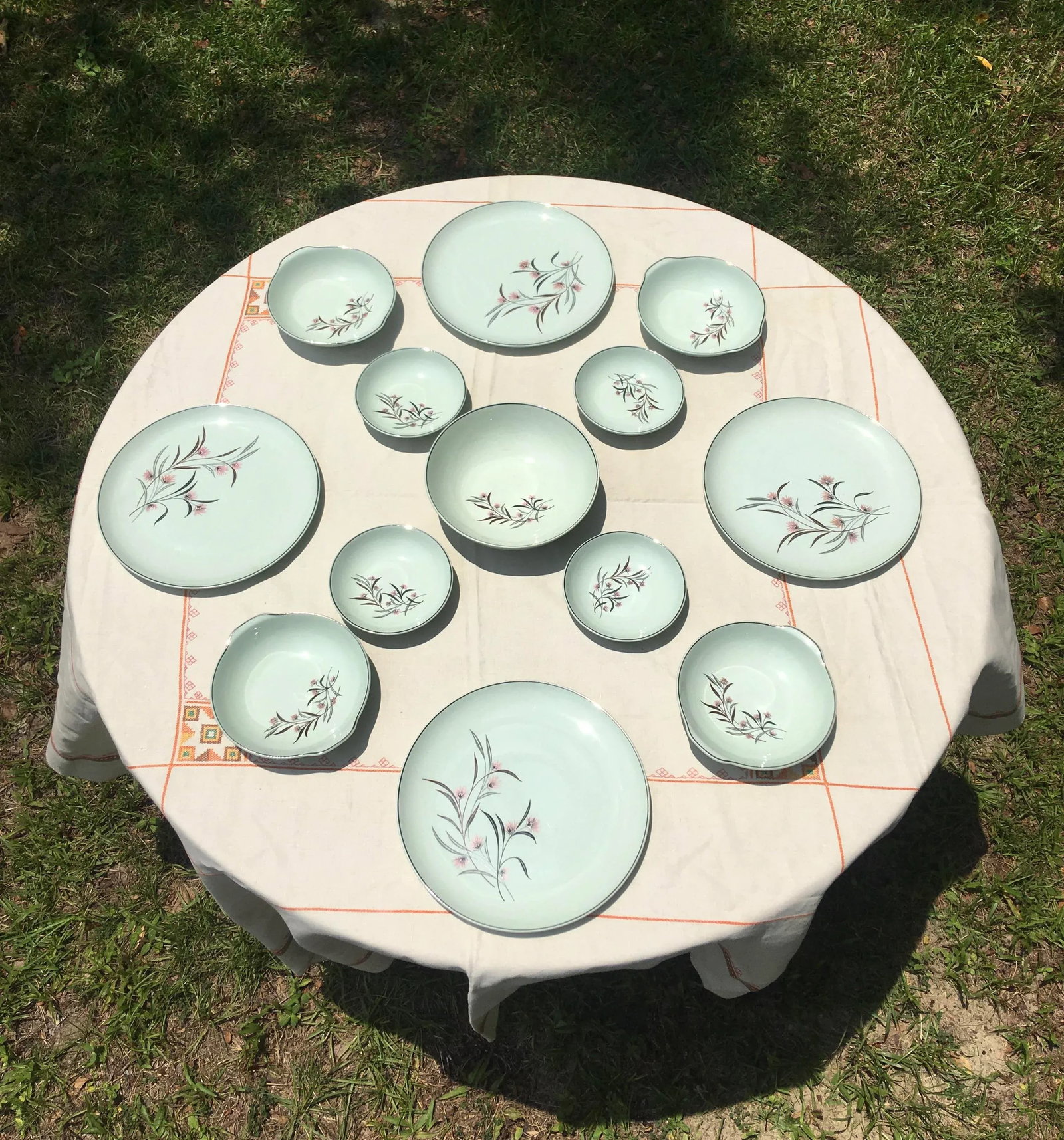 Vintage Ballerina Mist Pale Green Dinner Set- 13 Pieces - 13