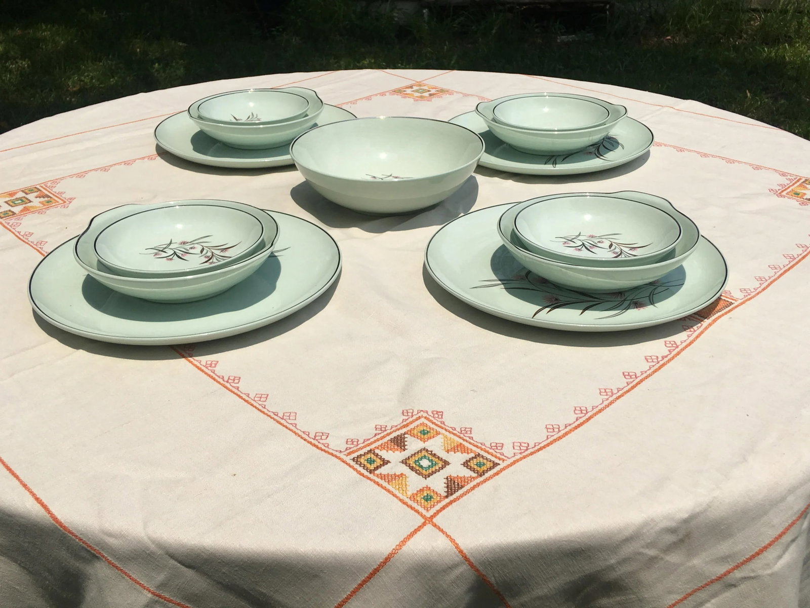 Vintage Ballerina Mist Pale Green Dinner Set- 13 Pieces - 5