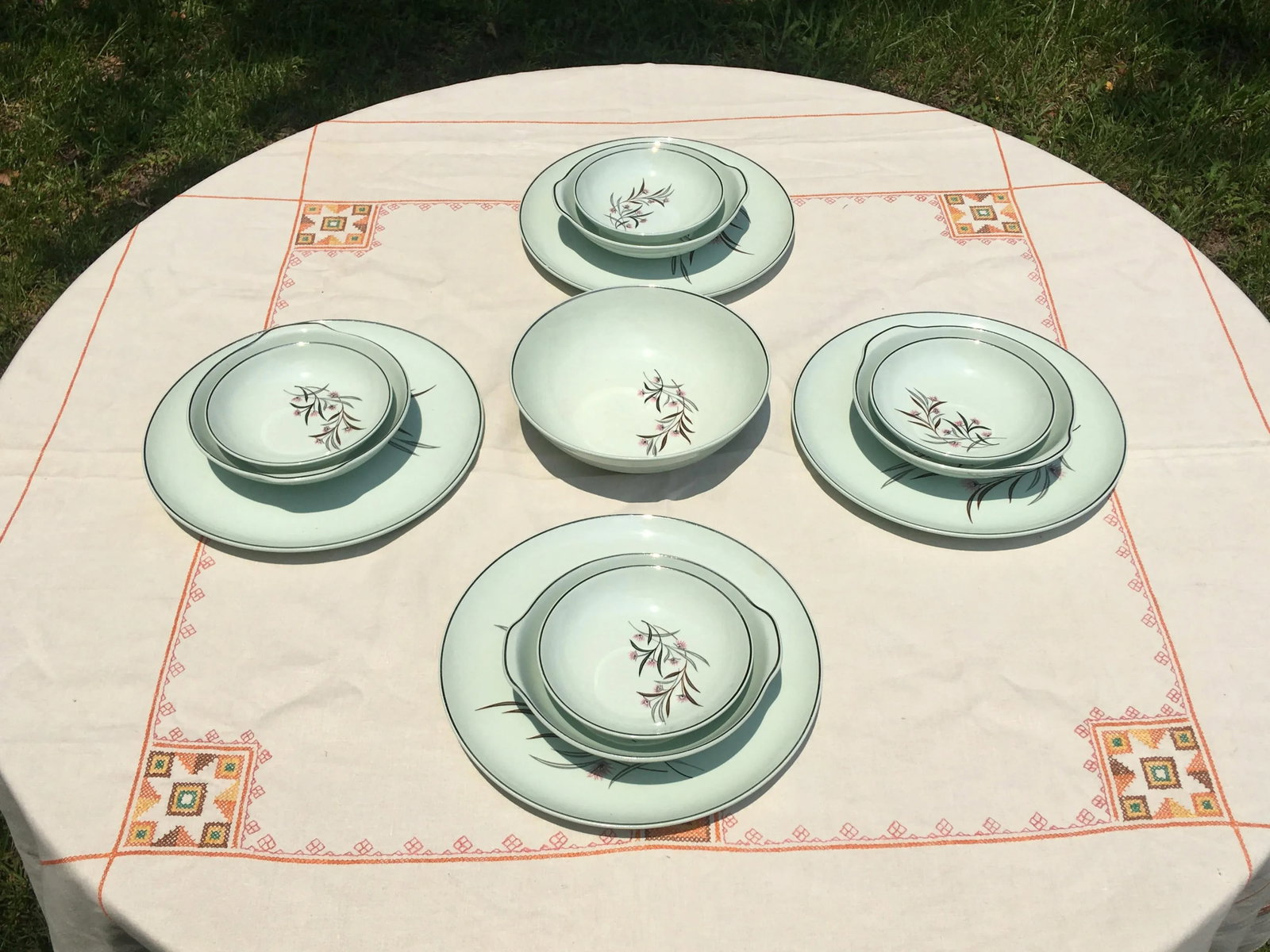 Vintage Ballerina Mist Pale Green Dinner Set- 13 Pieces - 7