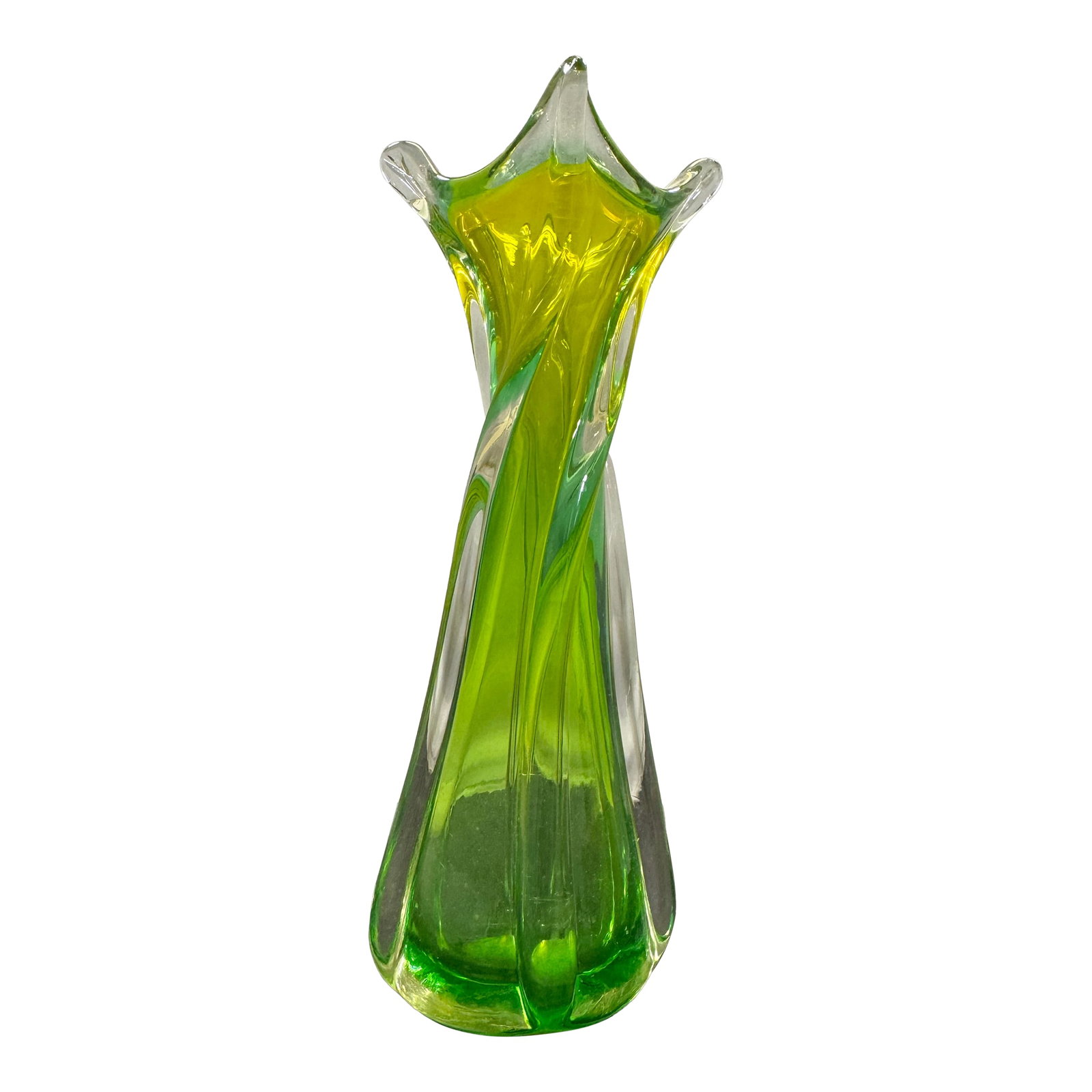 VTG MCM Green Stretch 4 Finger Swung Art Glass Vase Hand Blown Sommerso 1960s (1 of 10)