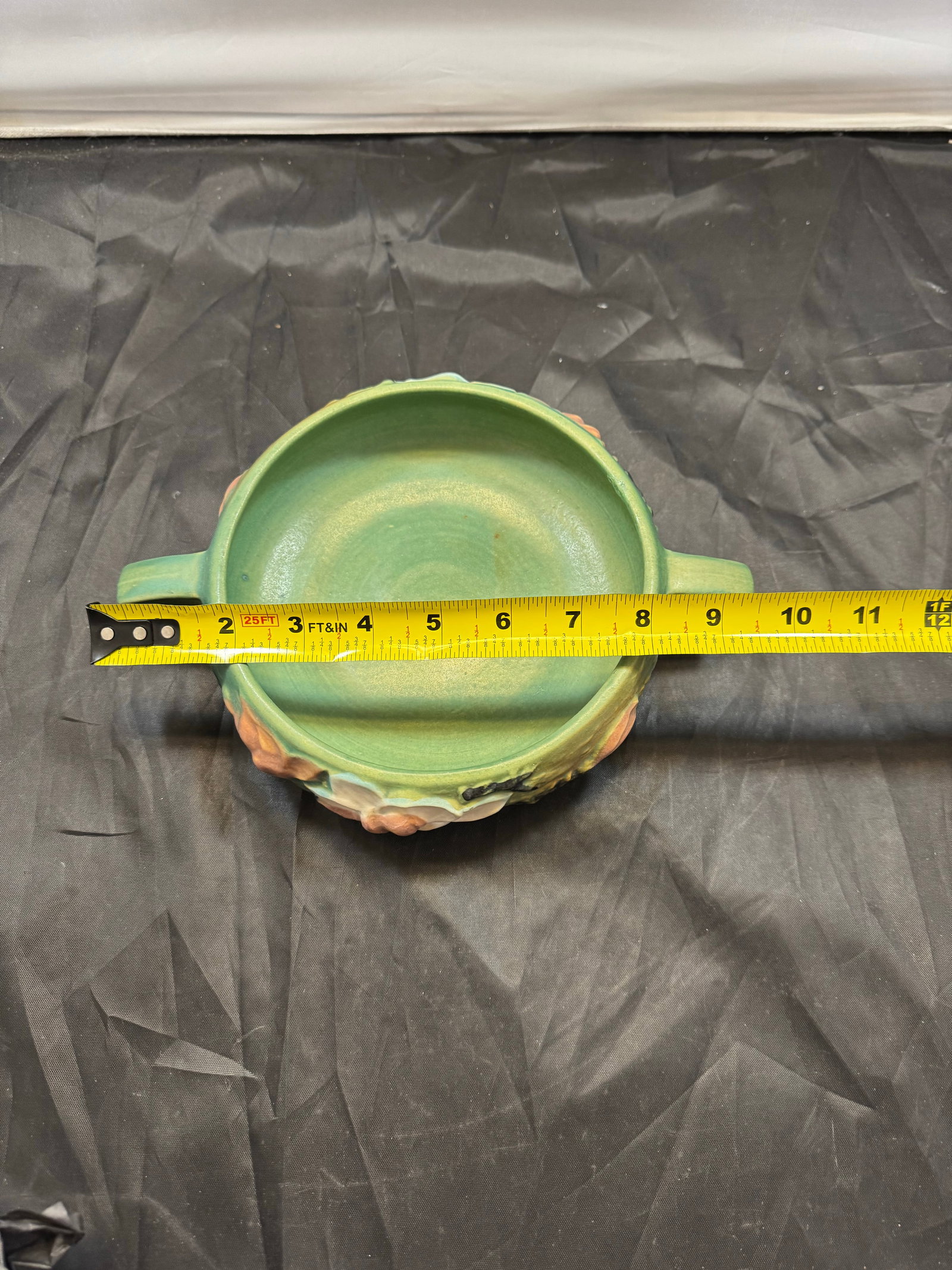 Vintage Roseville Pottery Green Double Handled Magnolia Bowl 447-6 1940's MCM - 10