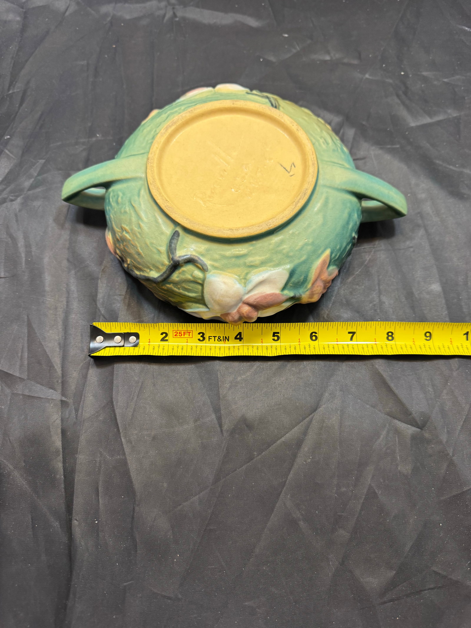 Vintage Roseville Pottery Green Double Handled Magnolia Bowl 447-6 1940's MCM - 11