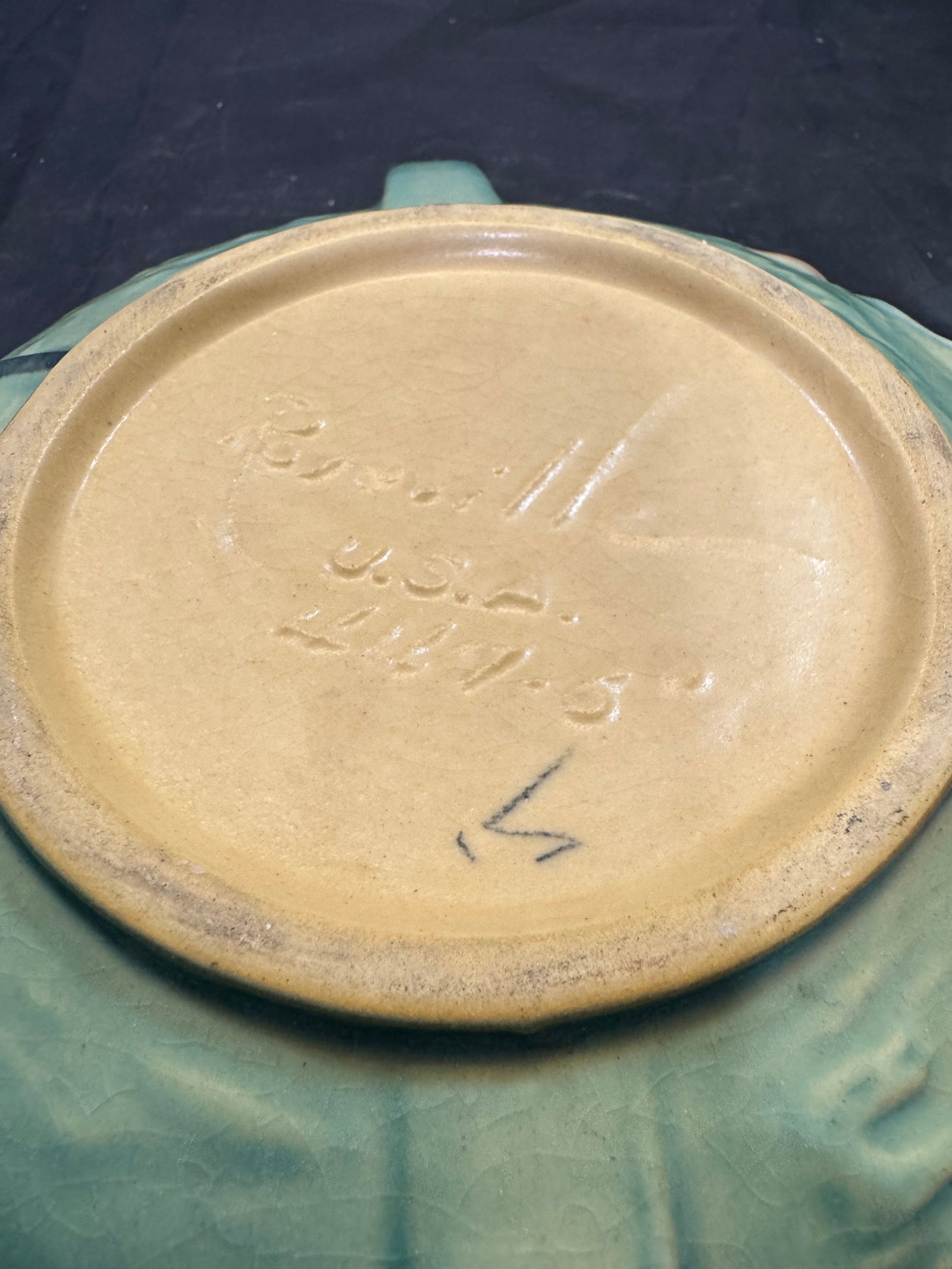 Vintage Roseville Pottery Green Double Handled Magnolia Bowl 447-6 1940's MCM - 2