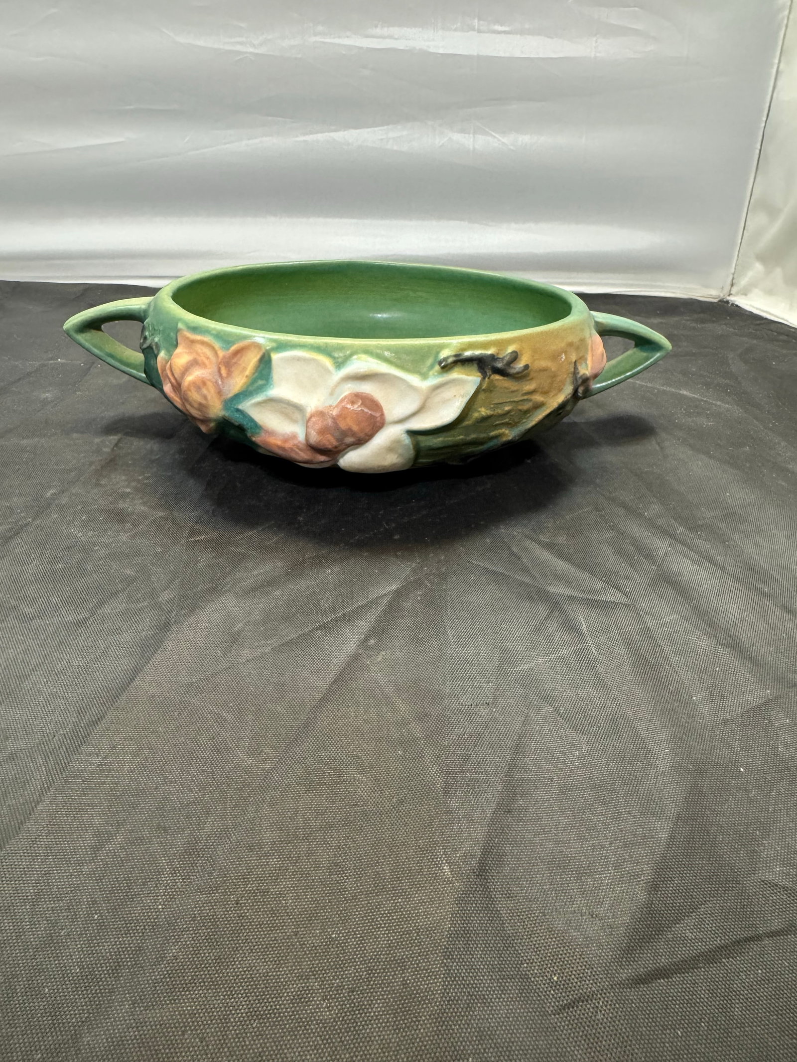 Vintage Roseville Pottery Green Double Handled Magnolia Bowl 447-6 1940's MCM - 3