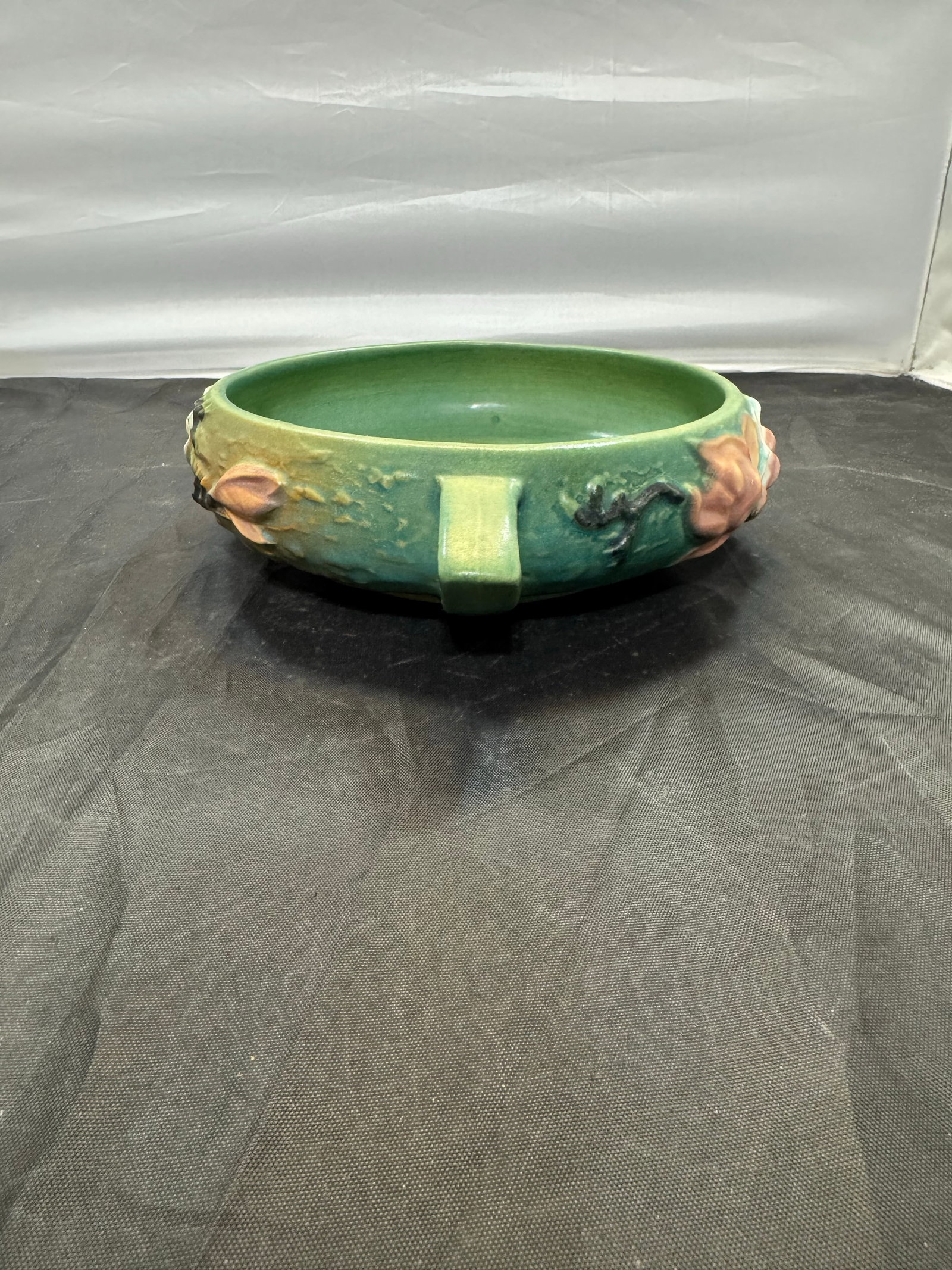 Vintage Roseville Pottery Green Double Handled Magnolia Bowl 447-6 1940's MCM - 4