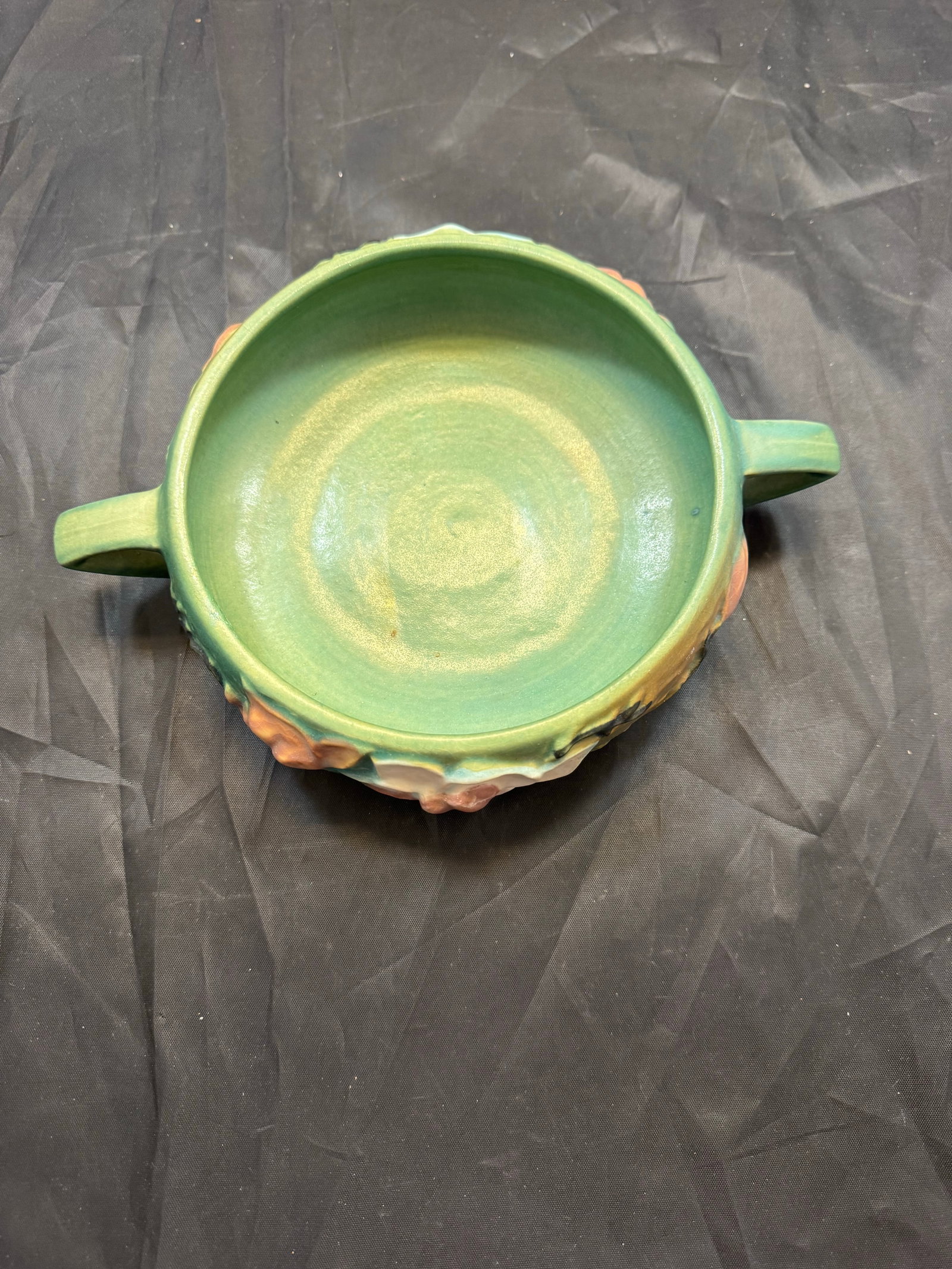 Vintage Roseville Pottery Green Double Handled Magnolia Bowl 447-6 1940's MCM - 6