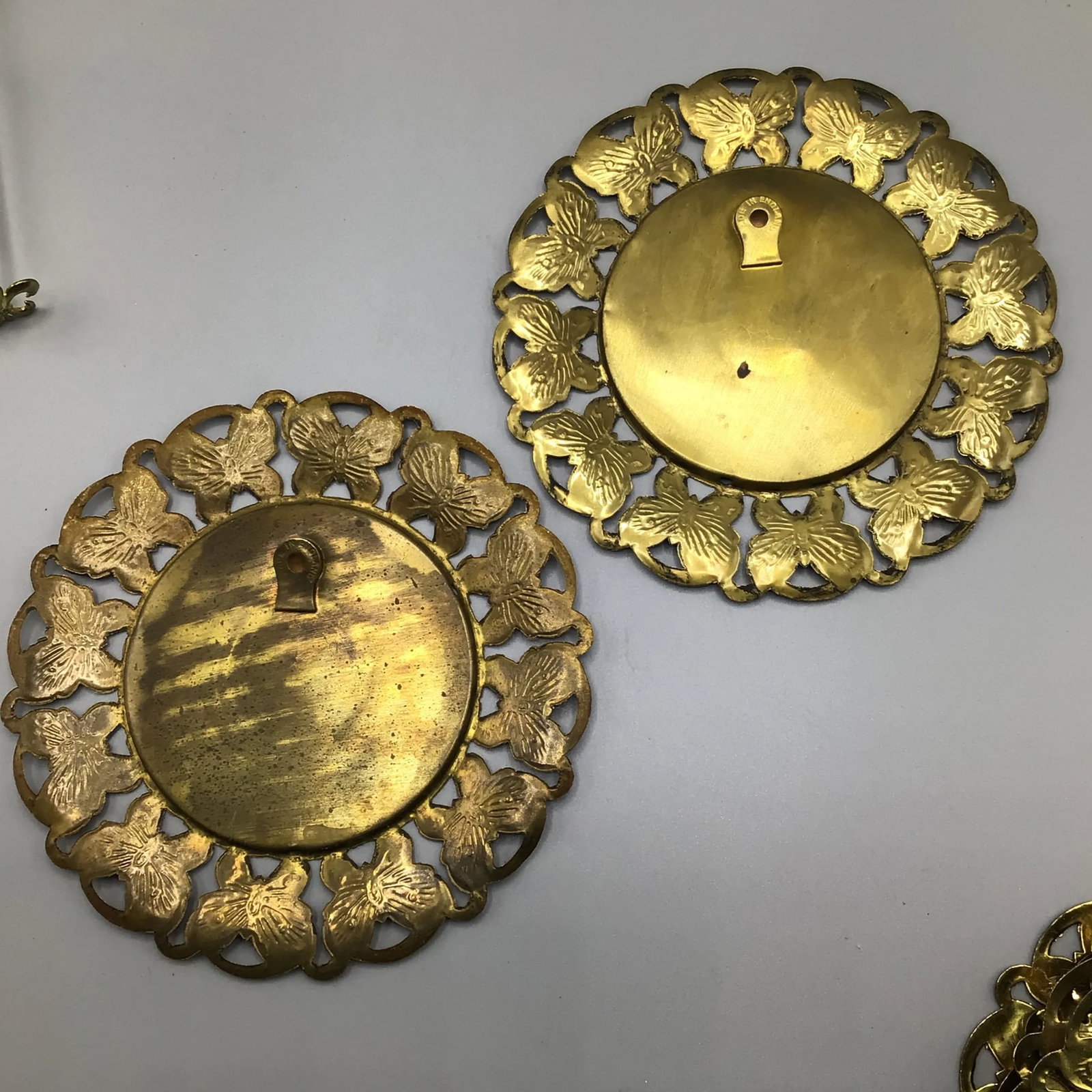 Wall Plates Influential Composers Stamped on Yellow Brass and Butterfly Filigree Made in England-Set - 11