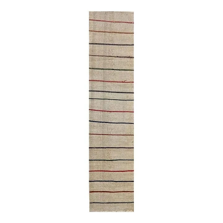 Handwoven Scandinavian Style Kilim Runner Rug 2'5'' X 11'1'': ACTUAL SIZE: 2'5'' x 11'1'' PRIMARY COLOR: Beige AGE: New MATERIALS: Wool FOUNDATION: Cotton PRODUCTION: Handwoven, Flat Weave CONDITION: Excellent Condition: Imperfections: No Imperfections