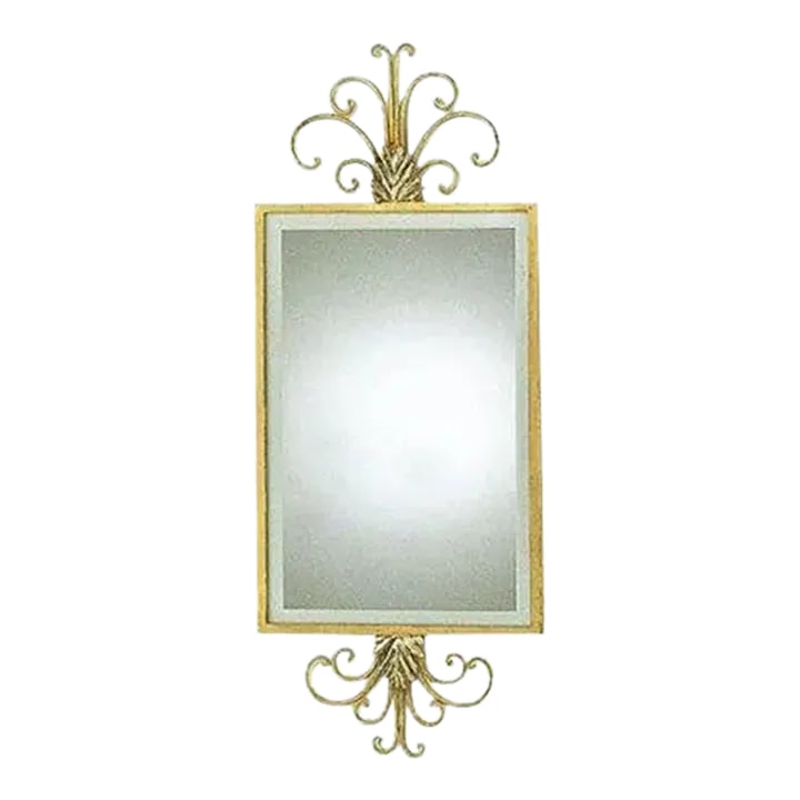 Traditional Hand Wrought Iron Mirror With Gold Leaf Frame: This stylish mirror brings functionality and light to an empty wall in your home with a wrought iron frame in a gilded finish. The scrolled accents give it extra presence, and the piece would be