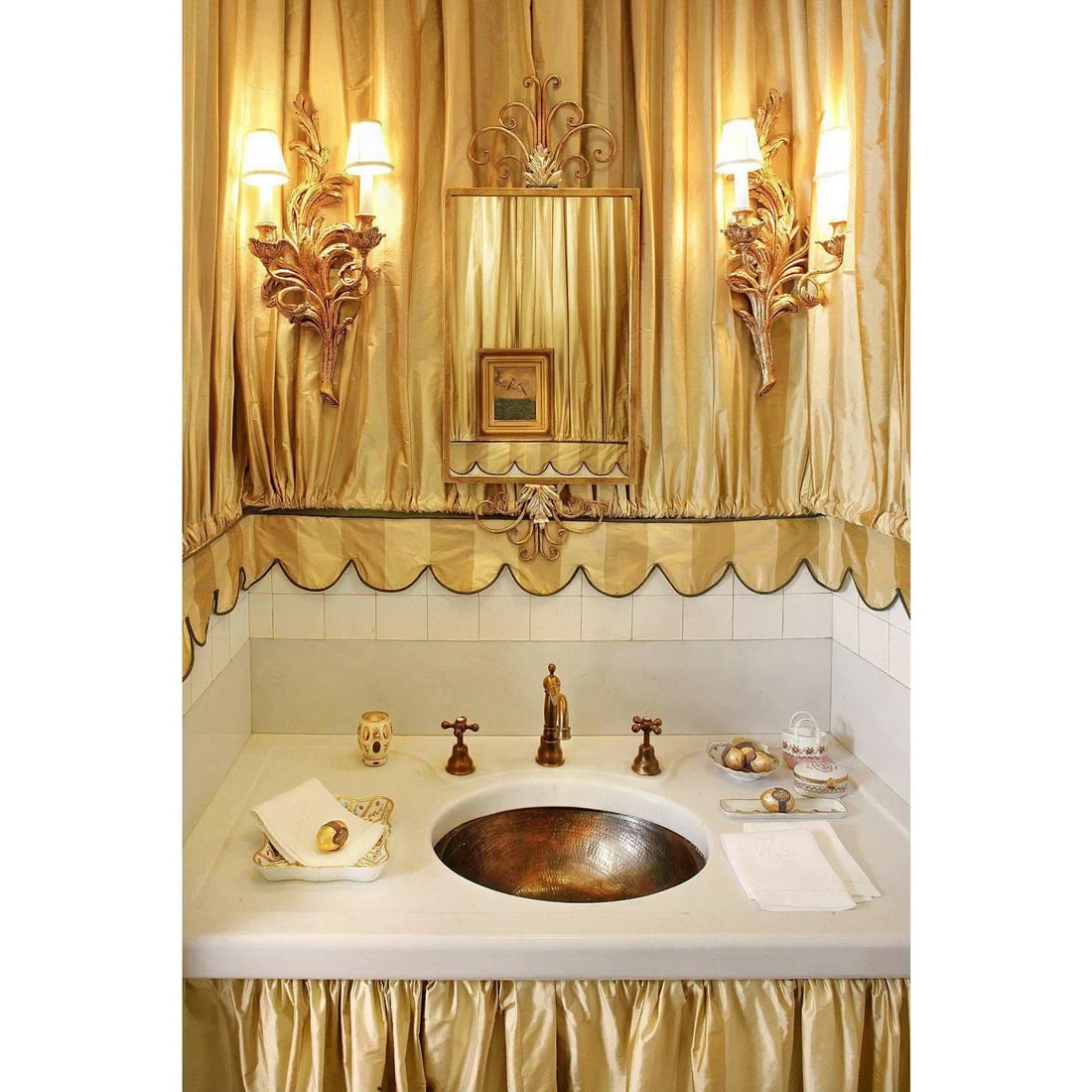 Traditional Hand Wrought Iron Mirror With Gold Leaf Frame - 4