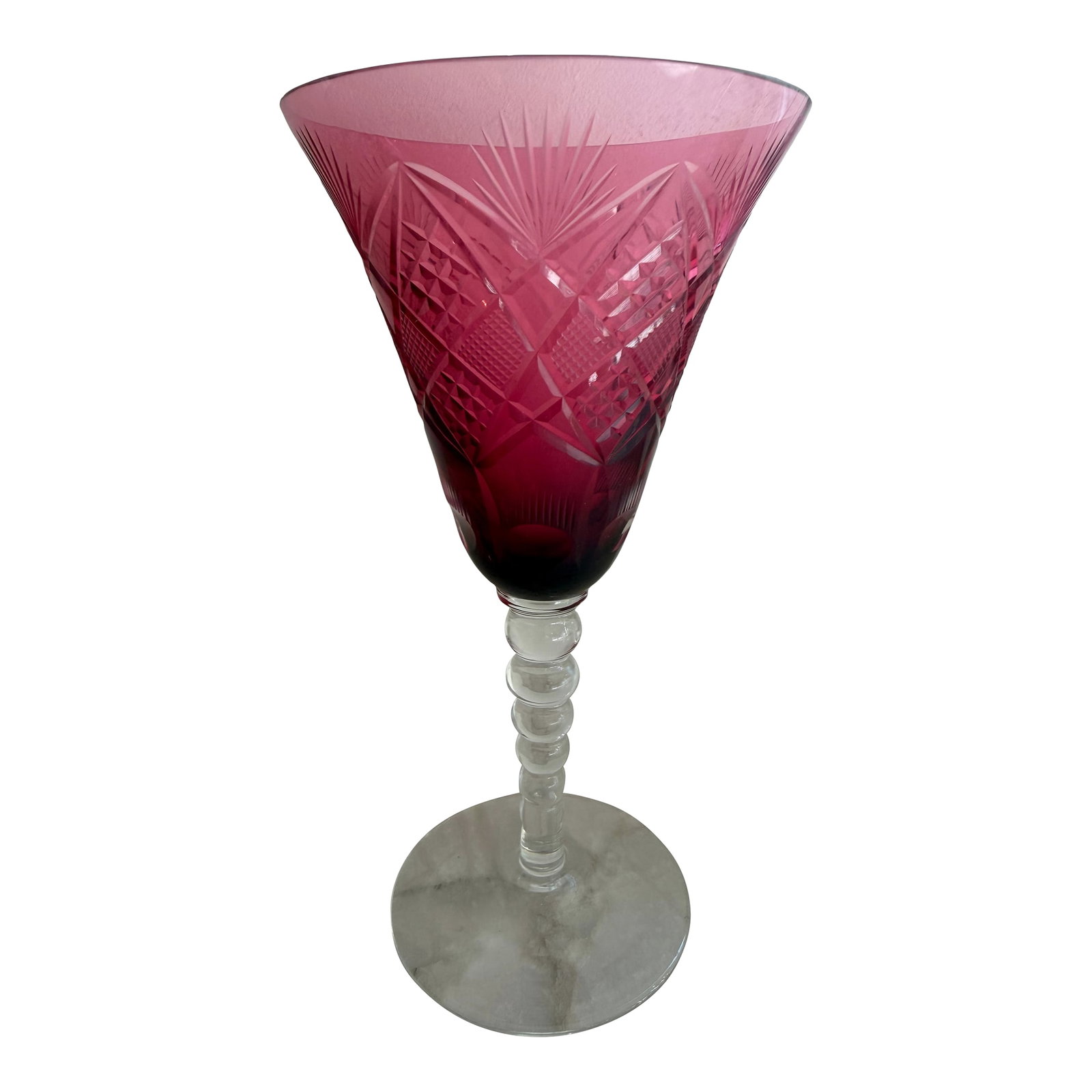 Vintage Ruby Cut-to-Clear Crystal Wine Goblets - Set of 11 - Val Saint Lambert Style (1 of 3)