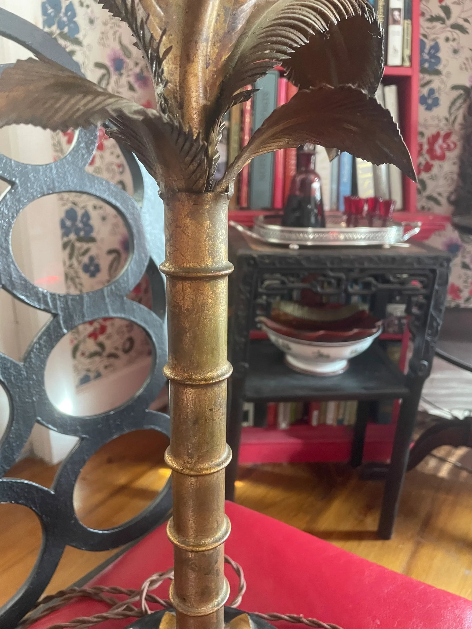 1970s Faux Bamboo Gilt Metal Palm Tree Lamp Manner of Bagues and Maison Jansen - 6