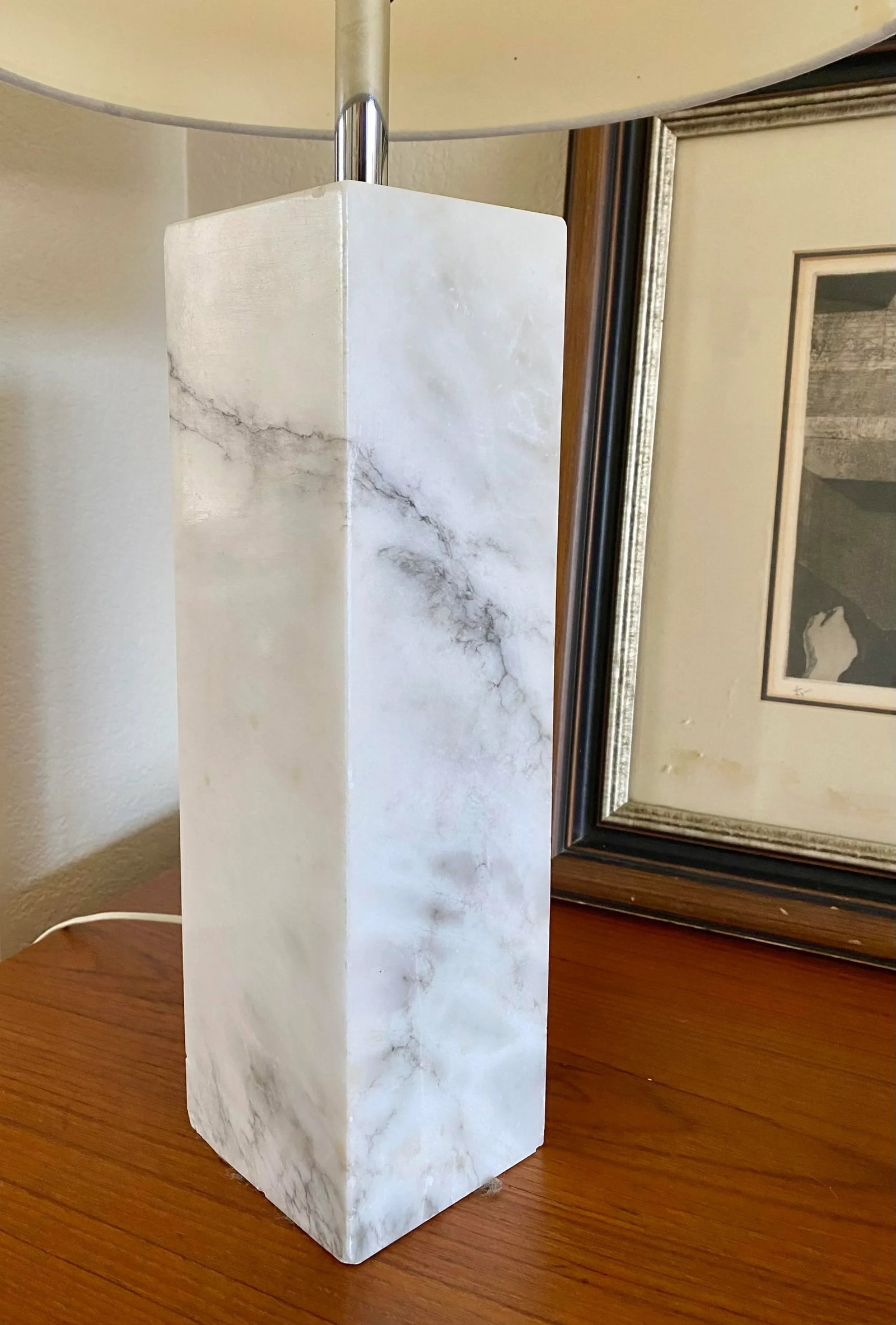 Minimalist White Marble Plinth Table Lamp Knoll-Style (After Nessen) - 13