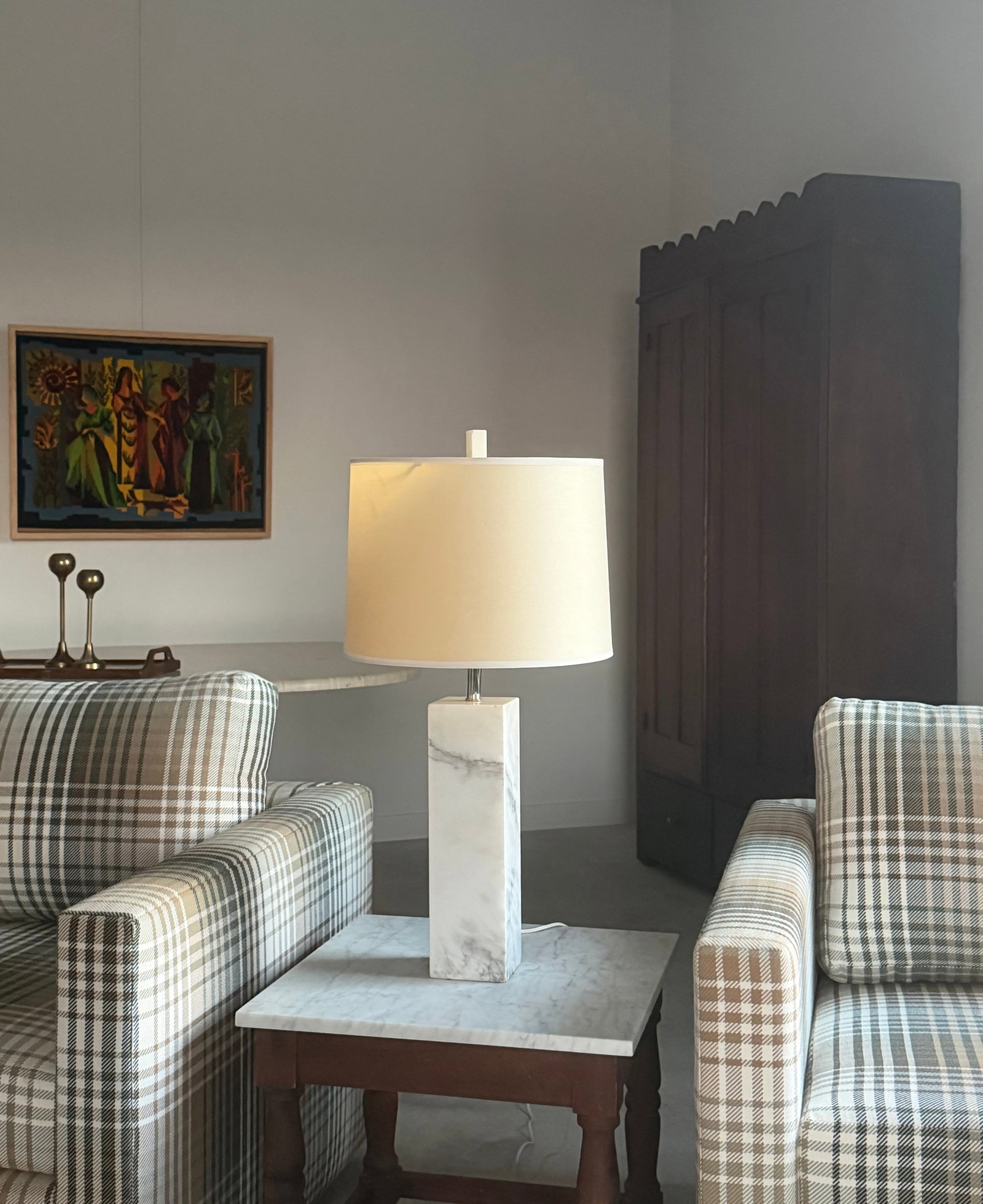 Minimalist White Marble Plinth Table Lamp Knoll-Style (After Nessen) - 2