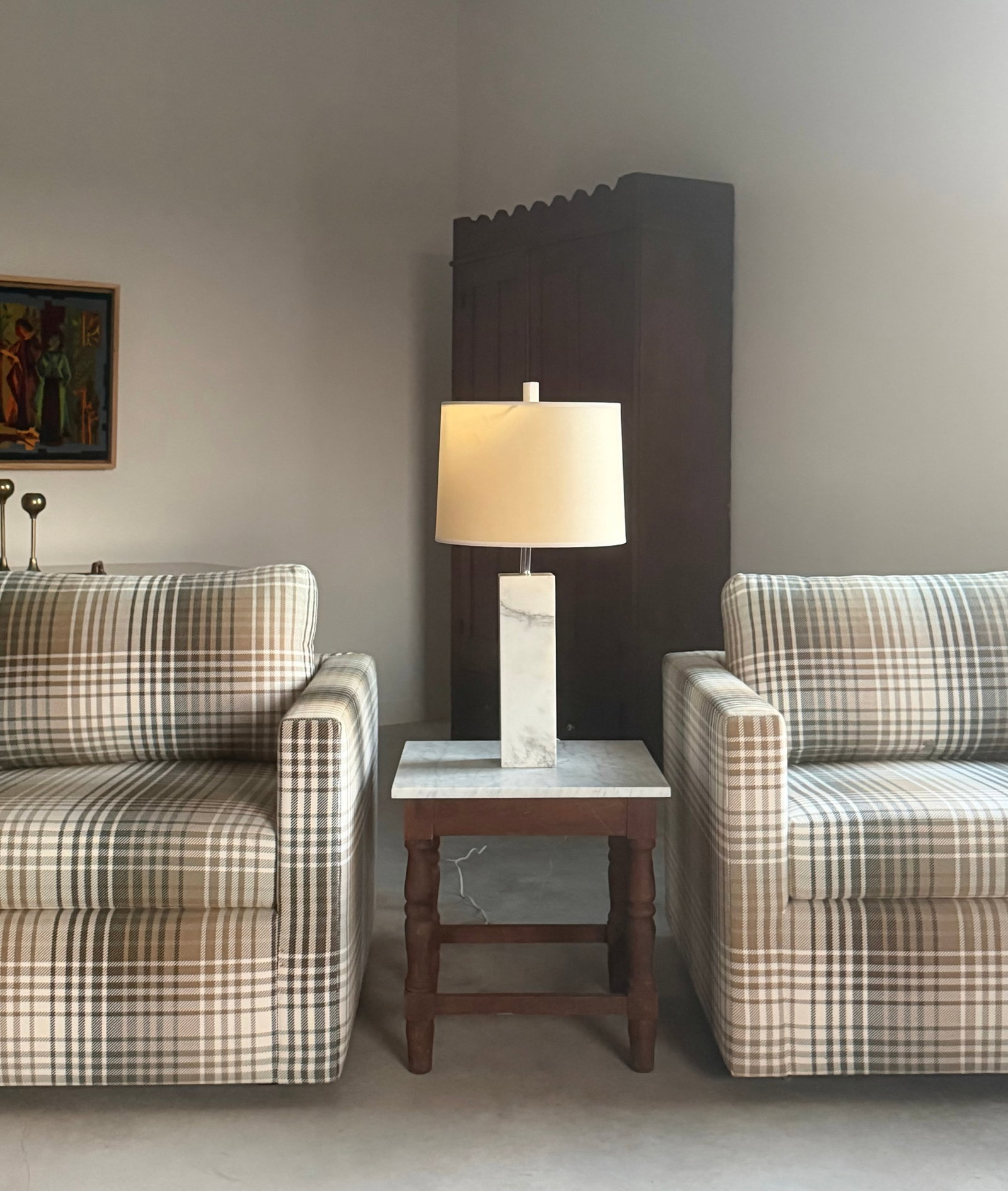 Minimalist White Marble Plinth Table Lamp Knoll-Style (After Nessen) - 3