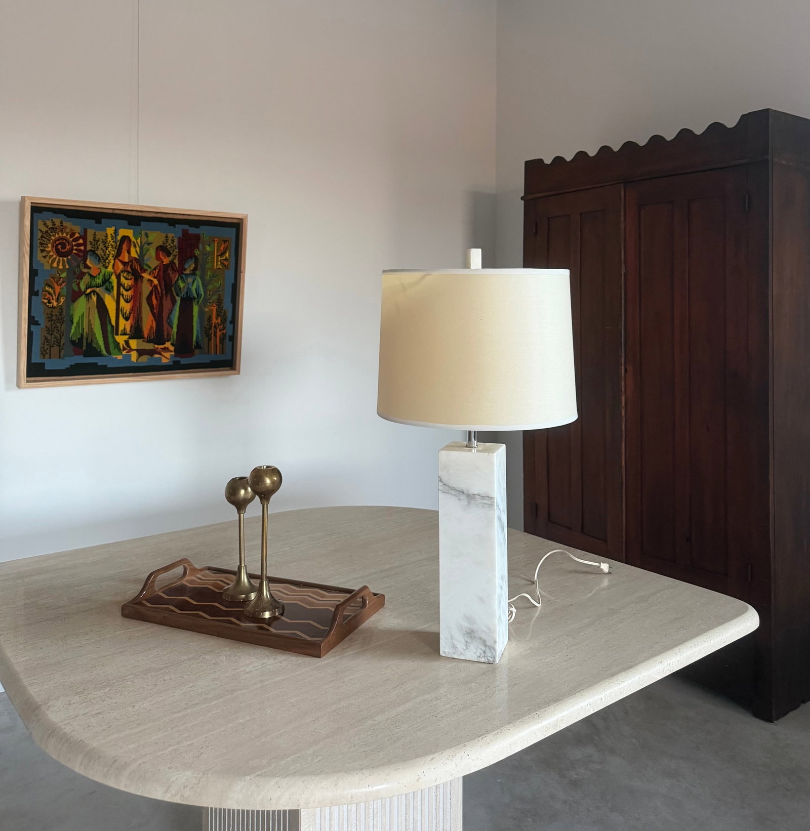 Minimalist White Marble Plinth Table Lamp Knoll-Style (After Nessen) - 7
