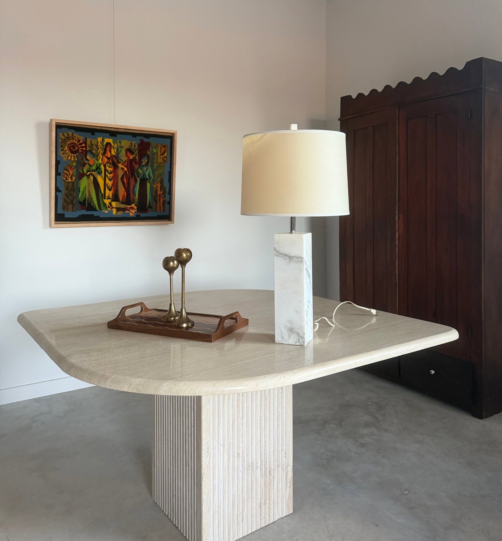 Minimalist White Marble Plinth Table Lamp Knoll-Style (After Nessen) - 8
