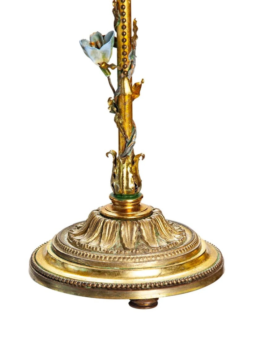 1940s Gold Lamps with Ceramic Flower Pair - 6