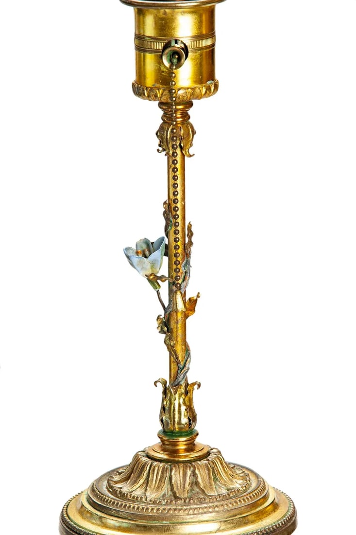 1940s Gold Lamps with Ceramic Flower Pair - 7