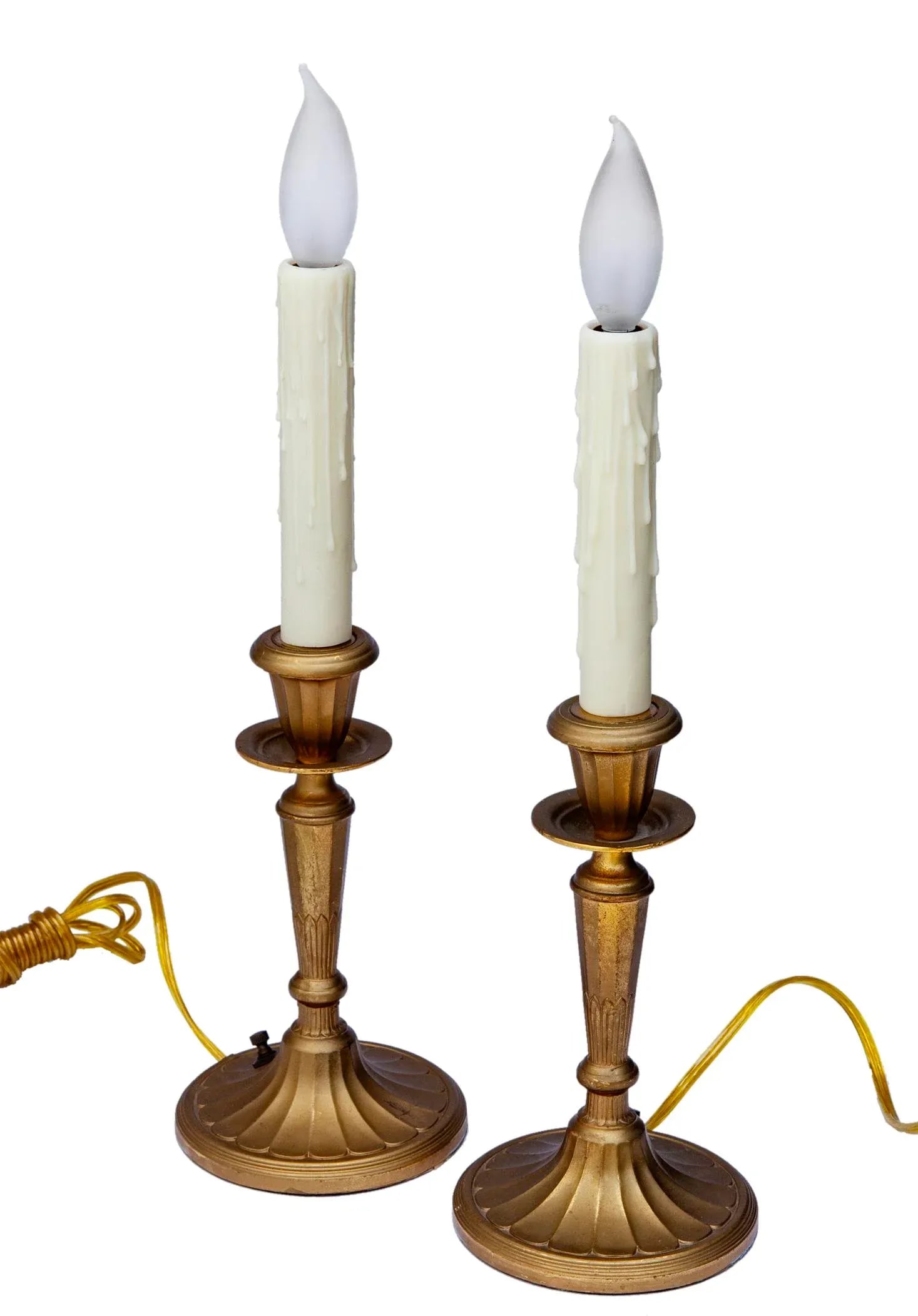 1940s Gilt Metal Candlestick Lamps, a Pair - 2