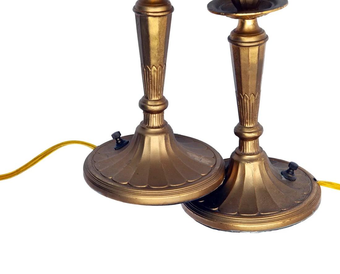 1940s Gilt Metal Candlestick Lamps, a Pair - 5