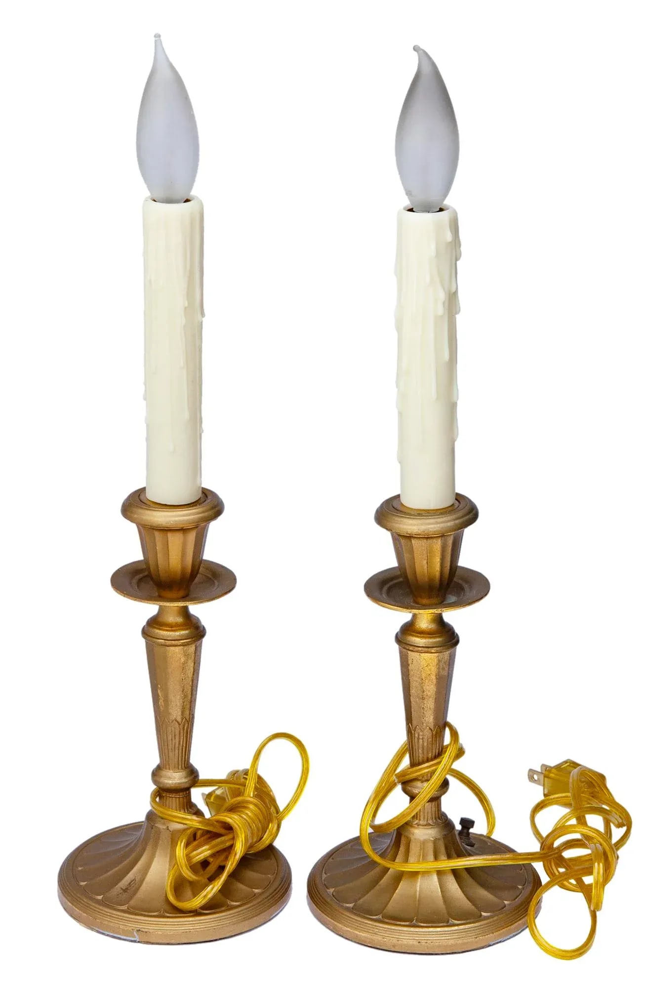 1940s Gilt Metal Candlestick Lamps, a Pair - 6