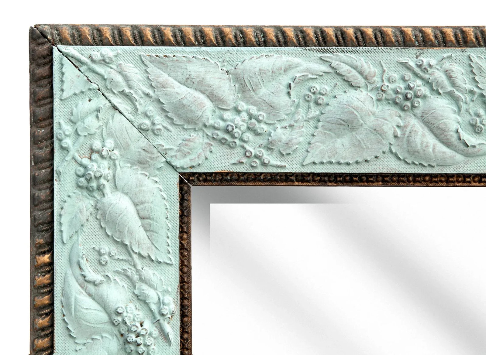 Victorian Aesthetic Movement Hardwood Hand Painted Green Beveled Mirror Frame - 2